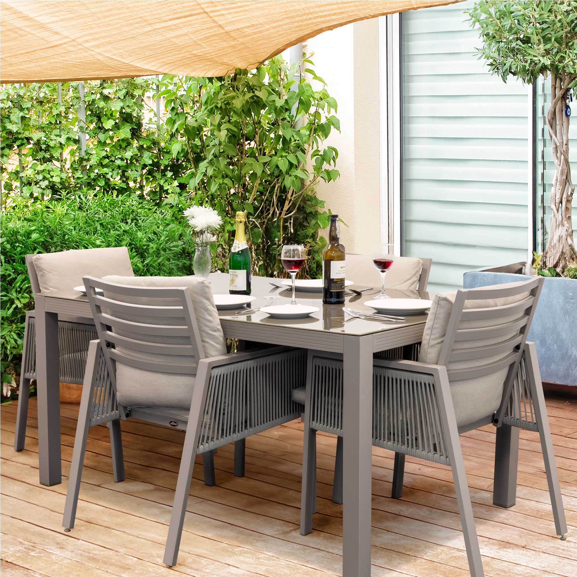 Dellonda Fusion 5-Piece Outdoor Dining Set with Weatherproof Aluminum Frame - Patio Furniture for Backyard, Garden & Poolside Dining | DG275