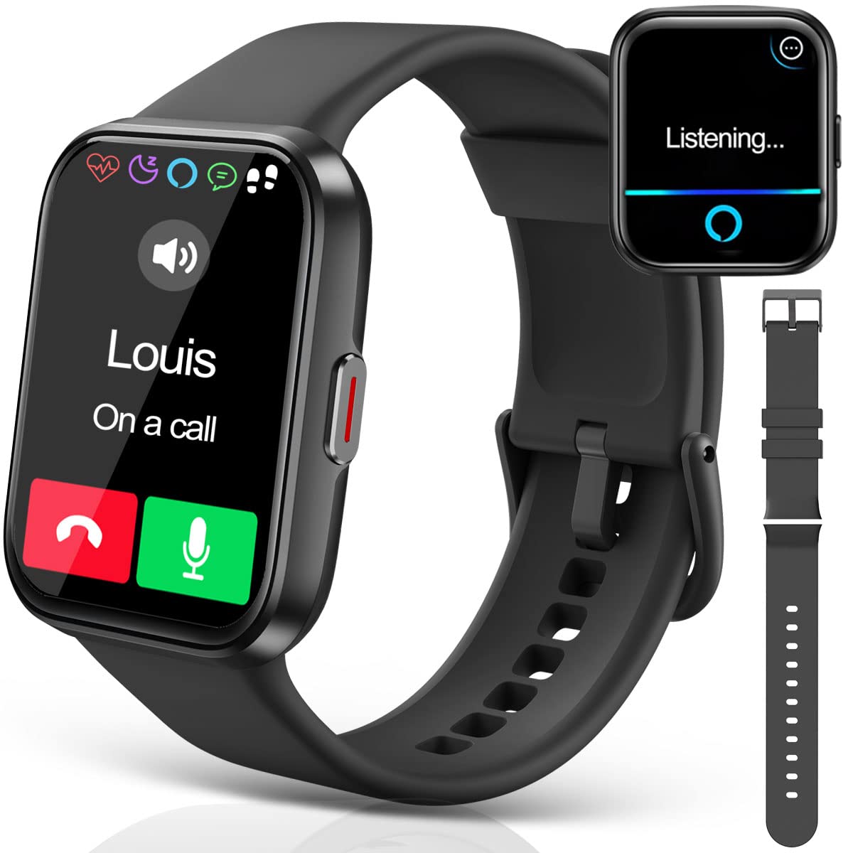 DEWANG 1.69'' Alexa Built-in Smart Watch for Men & Women - Fitness Tracker with Heart Rate, Sleep & Blood Oxygen Monitor, Call Function for Android/iOS Phones - Perfect for Workouts, Daily Activity Tracking & Health Monitoring