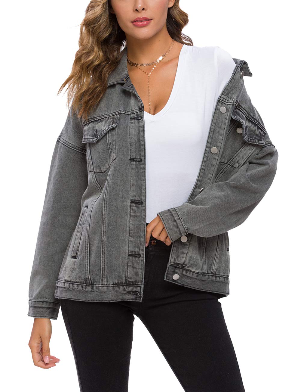 Women's Distressed Denim Jacket - Ripped Lightweight Jean Coat with Stretch Comfort | Casual Outfit for Streetwear, Fall Layering & Everyday Fashion