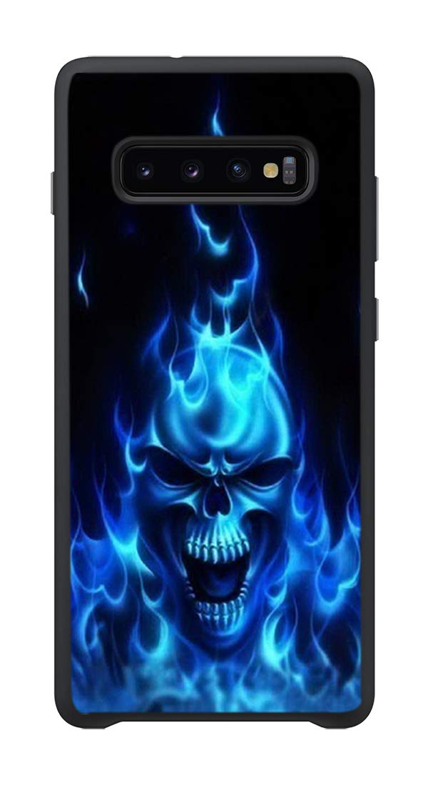 Shockproof Samsung Galaxy S10 Phone Case with Blue Flaming Skull Design - Durable Protective Cover for Impact Absorption - Perfect for Outdoor Activities, Travel & Daily Use
