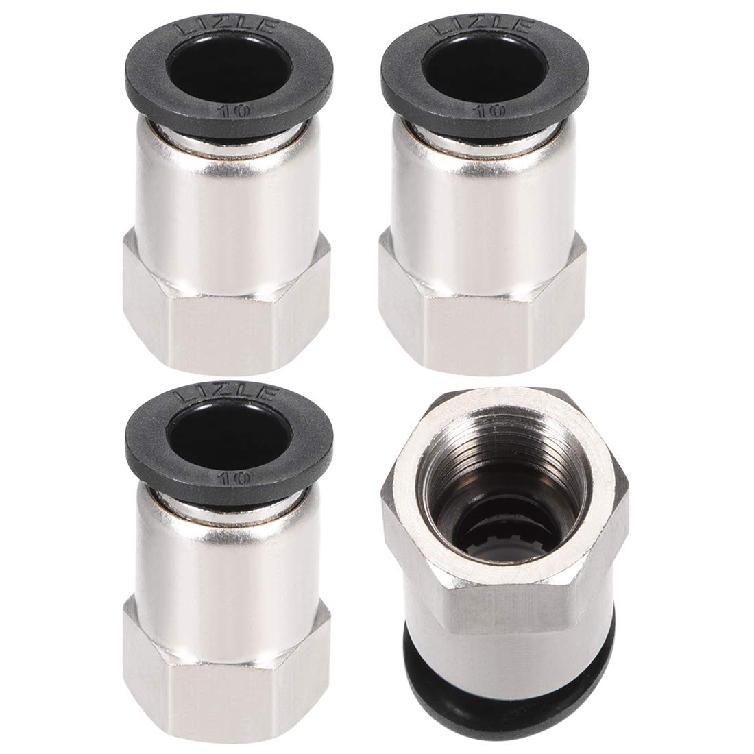 uxcell 10mm Tube OD x 1/4PT Female Push to Connect Straight Pneumatic Fitting Adapter - Silver Tone (4 Pack) | for Air Compressor, Water Lines & Industrial Piping Systems