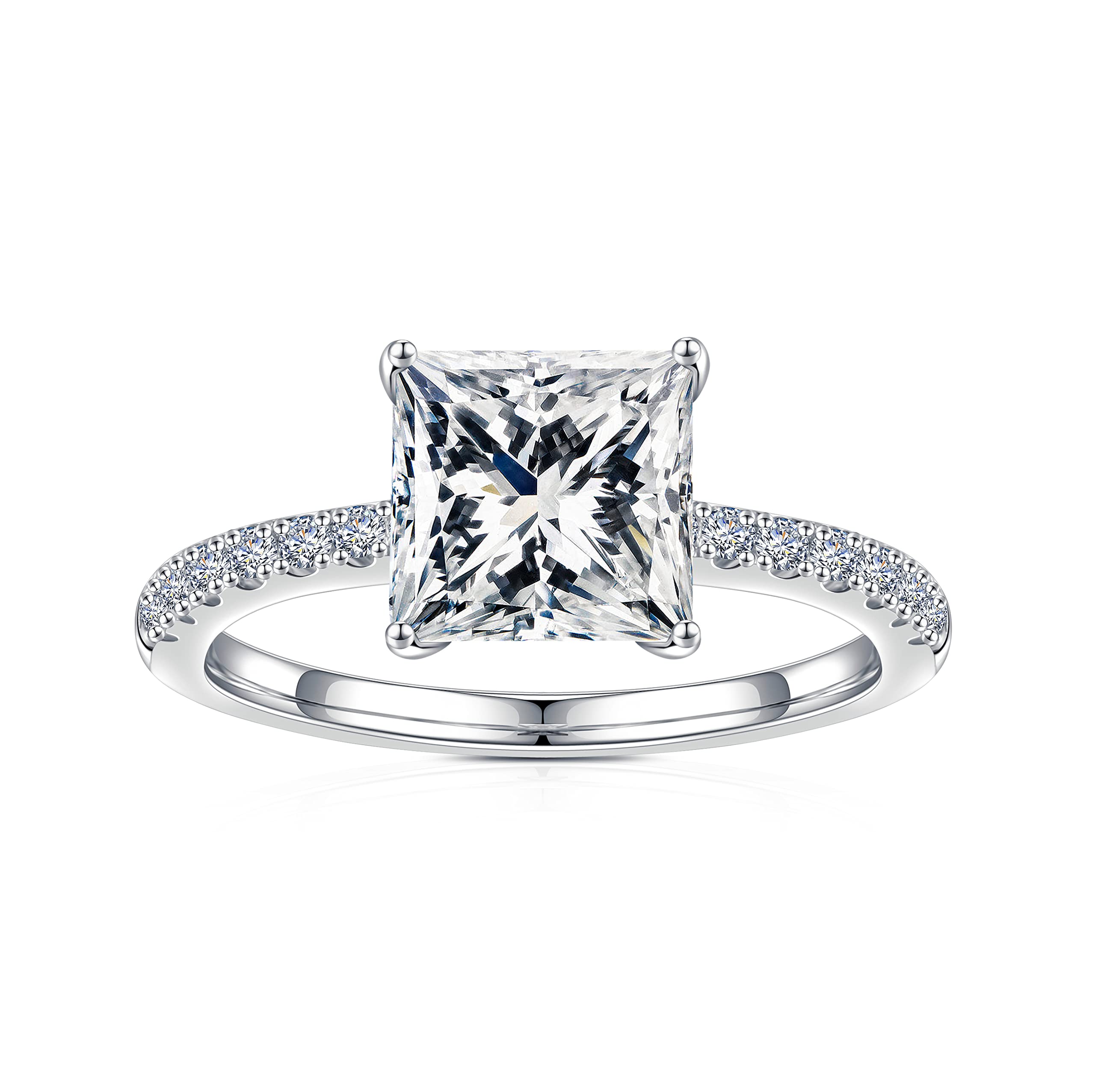 1.5ct Princess Cut Moissanite Engagement Ring for Women - D Color VVS1 Clarity Lab-Created Diamond Alternative - 18K White Gold Plated 925 Sterling Silver - 4 Prong Setting with Side Stones - Perfect for Weddings, Proposals & Anniversary Gifts