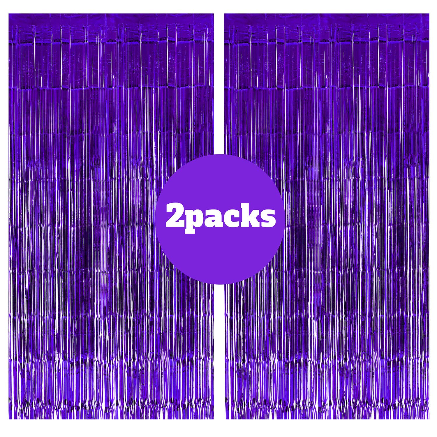 2 Pack 3ft X 9.8ft Purple Metallic Tinsel Foil Fringe Curtains - Party Decorations, Birthday Backdrop, Wedding Photo Booth, Baby Shower & Holiday Celebration Decor