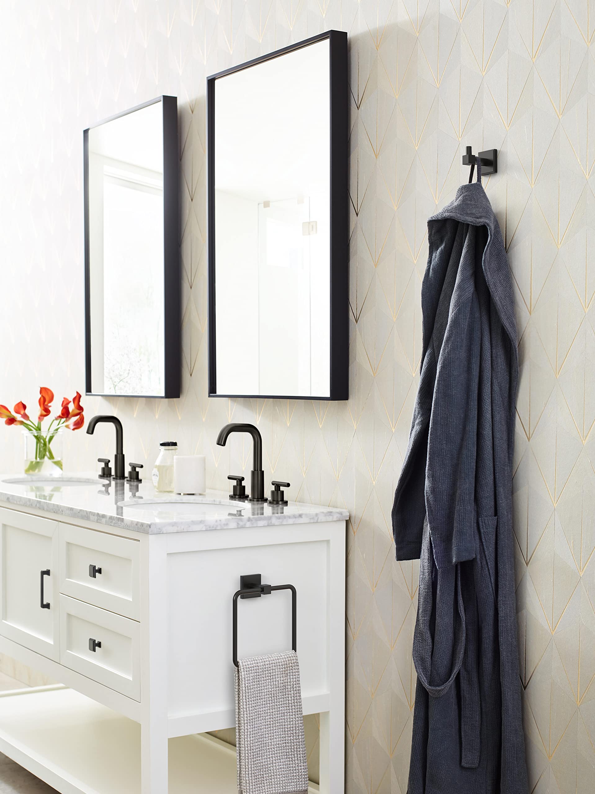 Amerock BH36070MB Matte Black Single Robe Hook - 1-7/8 Inch (48mm) Bathroom Towel Holder - Durable Bath Accessory for Hanging Robes, Towels & Clothes - Perfect for Bathroom, Spa, Locker Room & Home Decor