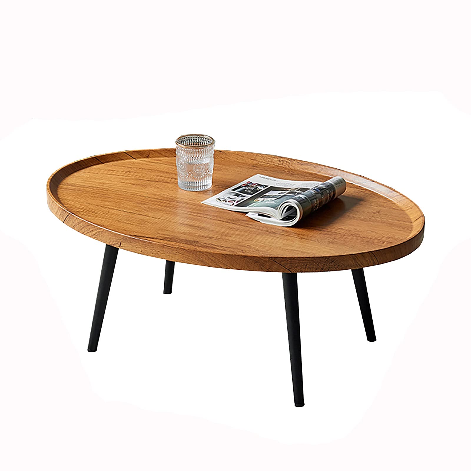 Nordic Style Oval Coffee Table - MDF Top with Iron Legs, Modern Living Room Side Table for Sofa, Balcony & Bay Window | Perfect for Tea Time, Cocktails & Relaxation (Color B)