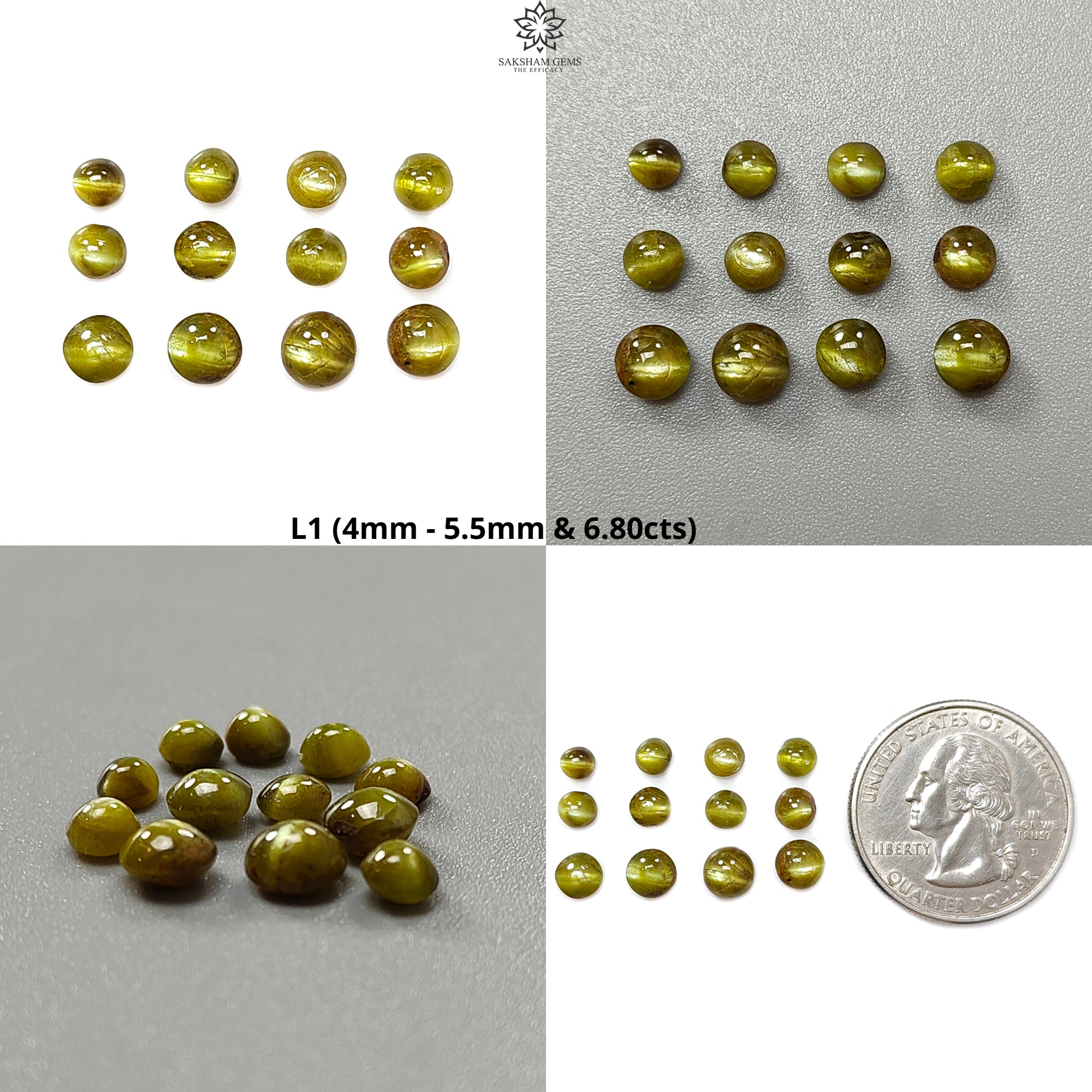 Natural Chrysoberyl Cat's Eye Gemstone Cabochons - Untreated, Unheated Round Shape (12pcs/13pcs Lots) - June Birthstone for Jewelry Making - Perfect for Rings, Pendants & Healing Crystal Collections