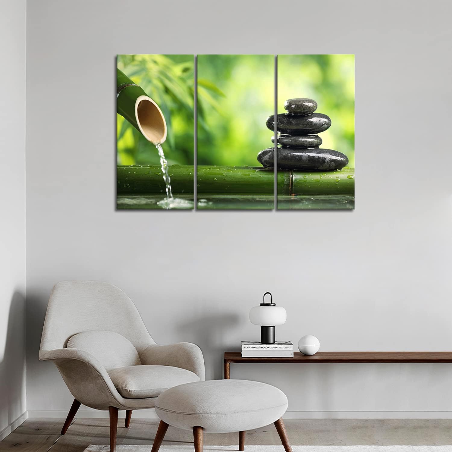 Zen Wall Art Green Spa Still Life with Bamboo Canvas Painting - Modern Botanical Print for Home & Office Decor - Stretched Wooden Frame Ready to Hang - Perfect for Living Room, Bedroom, Spa or Meditation Space