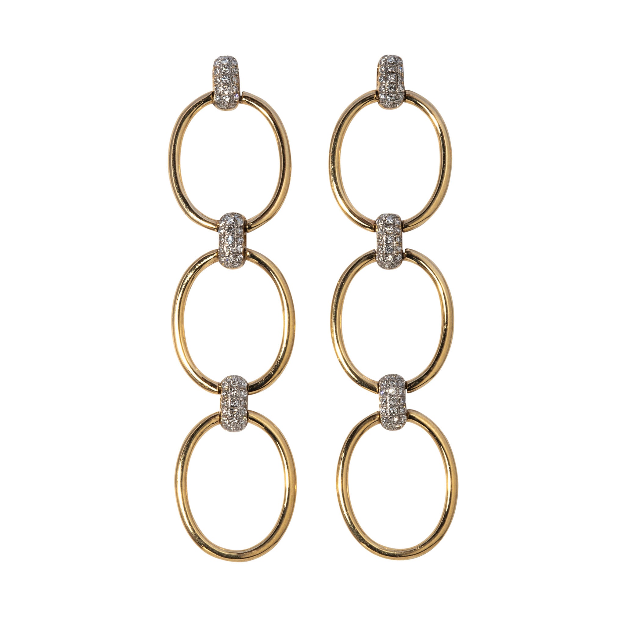14K Yellow Gold Diamond Pavé Oval Triple Drop Earrings - Elegant Dangling Earrings for Women, Perfect for Weddings, Parties & Special Occasions