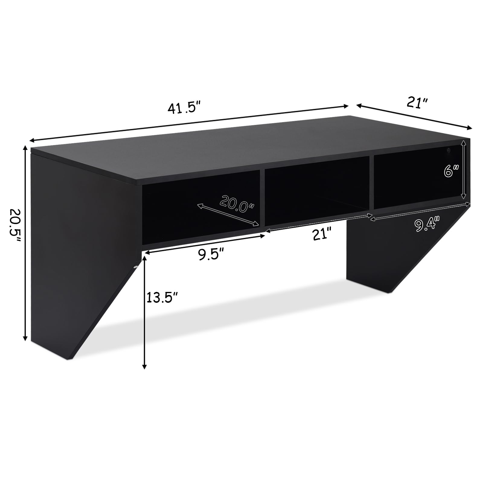 Giantex Wall Mounted Floating Computer Desk with 3 Storage Shelves - Compact Writing Study Table for Laptop, PC - Perfect for Small Spaces in Living Room, Bedroom & Home Office (Black) - Ideal for Remote Work, Online Classes & Space-Saving Home Organization