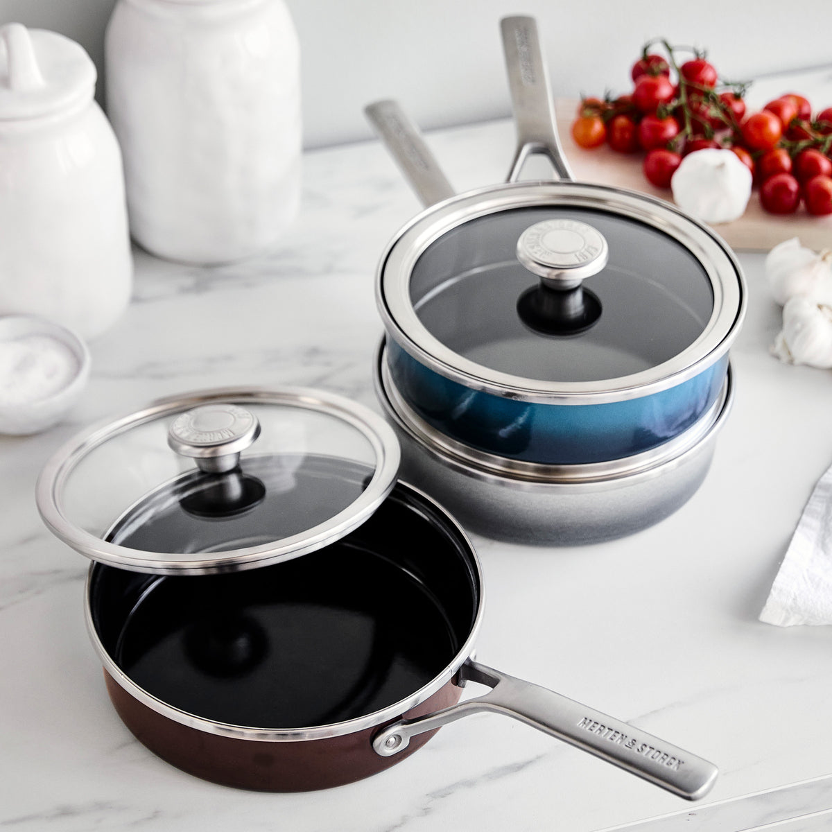 Premium Merten & Storck 2 Quart Enameled Steel Core Sauté Pan with Glass Lid - Nonstick, Oven Safe Cookware for Sauteing, Frying & Simmering - Aegean Teal Blue Kitchen Essentials for Home Chefs