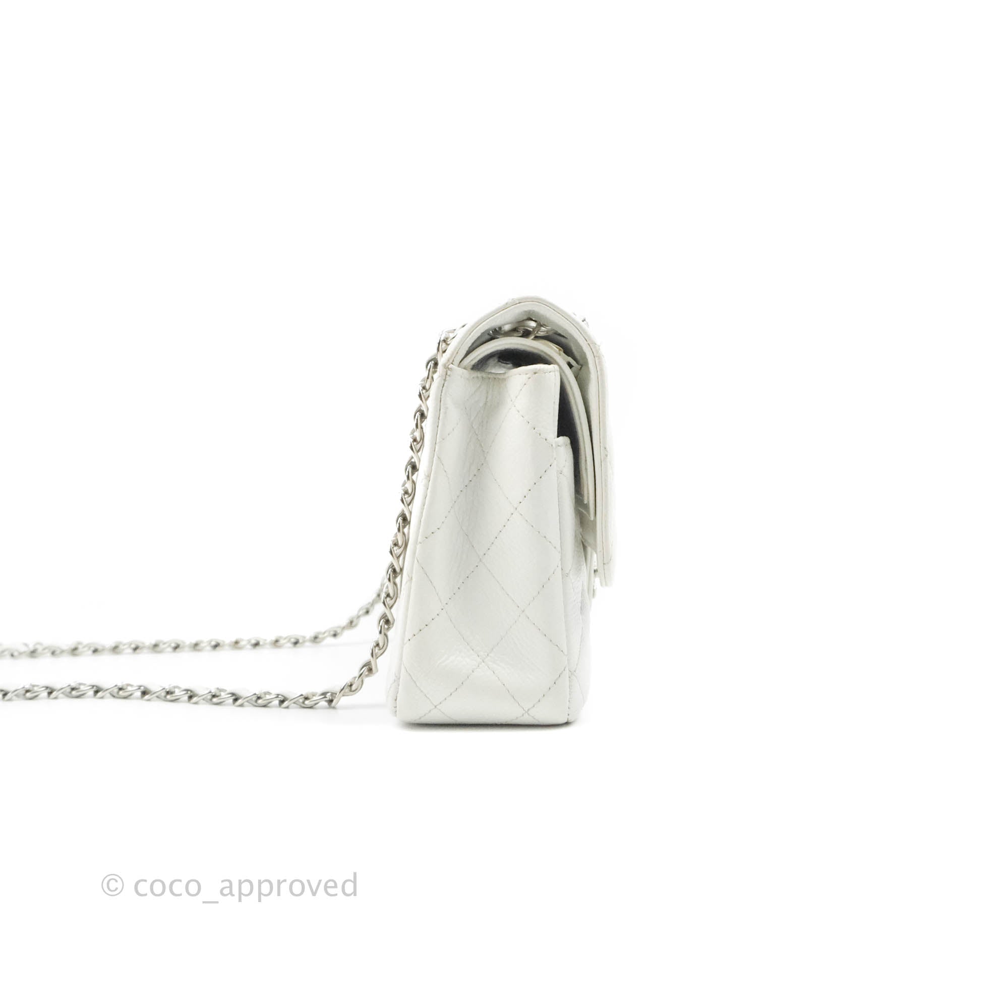 Chanel Classic M/L Medium Double Flap Bag in White Caviar Leather with Silver Hardware - Perfect for Luxury Fashion, Evening Events & Designer Handbag Collection