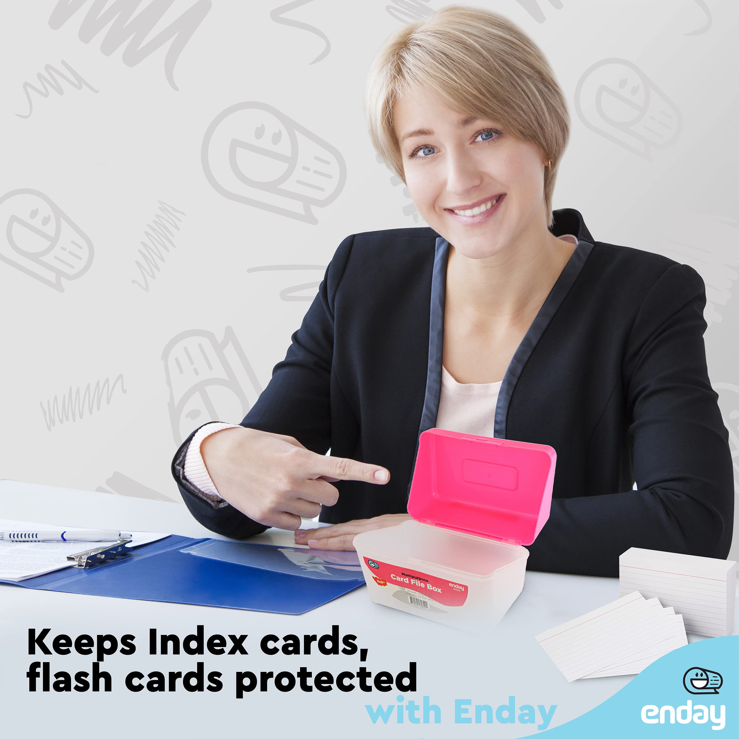 Enday 3x5 Index Card Holder - Pink, Purple, Red, Green, Blue, Grey | Flip Top Flash Card Organizer Case for Notes, Recipes & Study Cards | Holds 250 Index Cards (36 Pack) - Perfect for School, Office & Home Organization