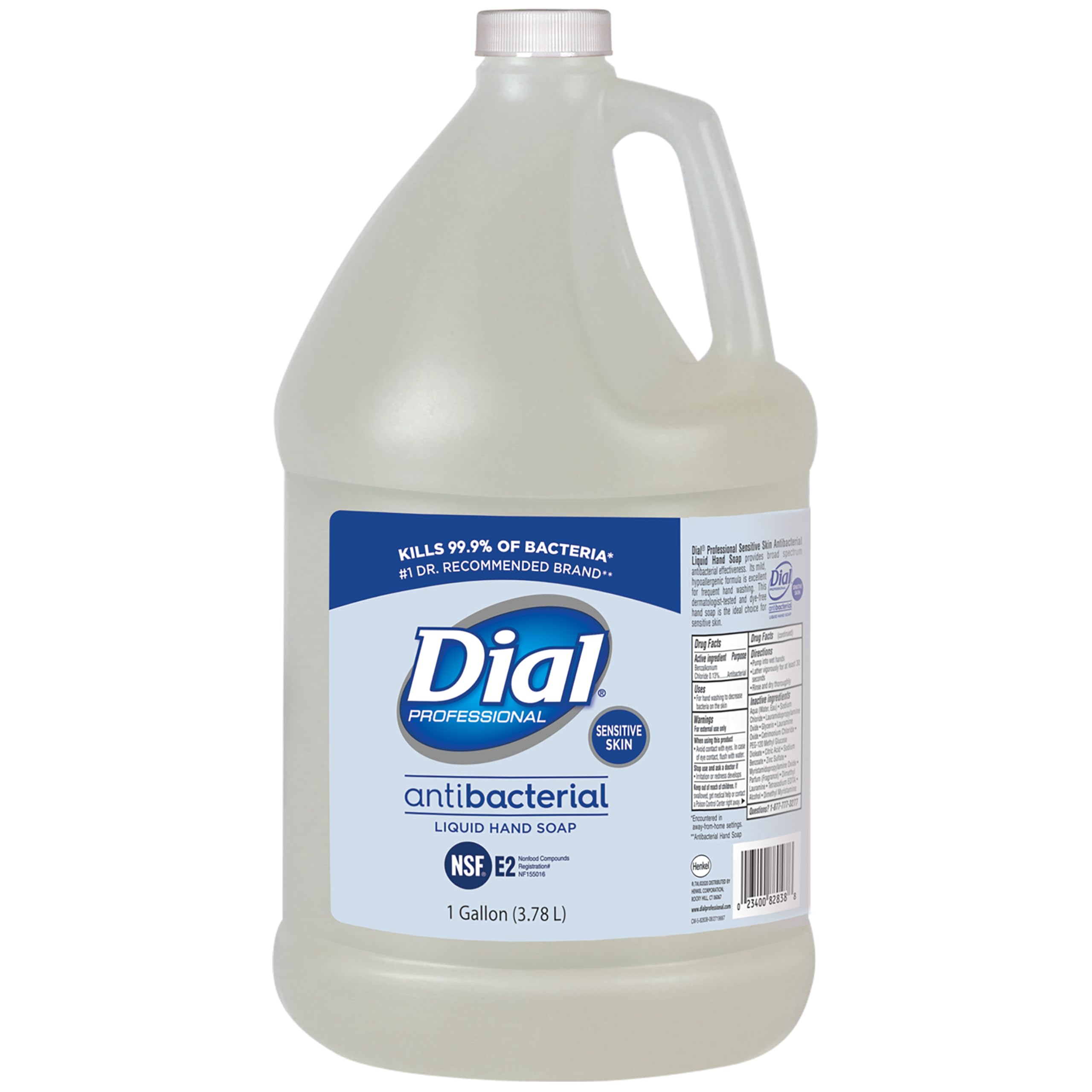 Dial Professional Sensitive Skin Antibacterial Liquid Hand Soap Refill - 1 Gallon (128 Fl Oz) | Gentle Cleansing for Healthcare, Food Service & Home Use | Kills 99.9% of Germs