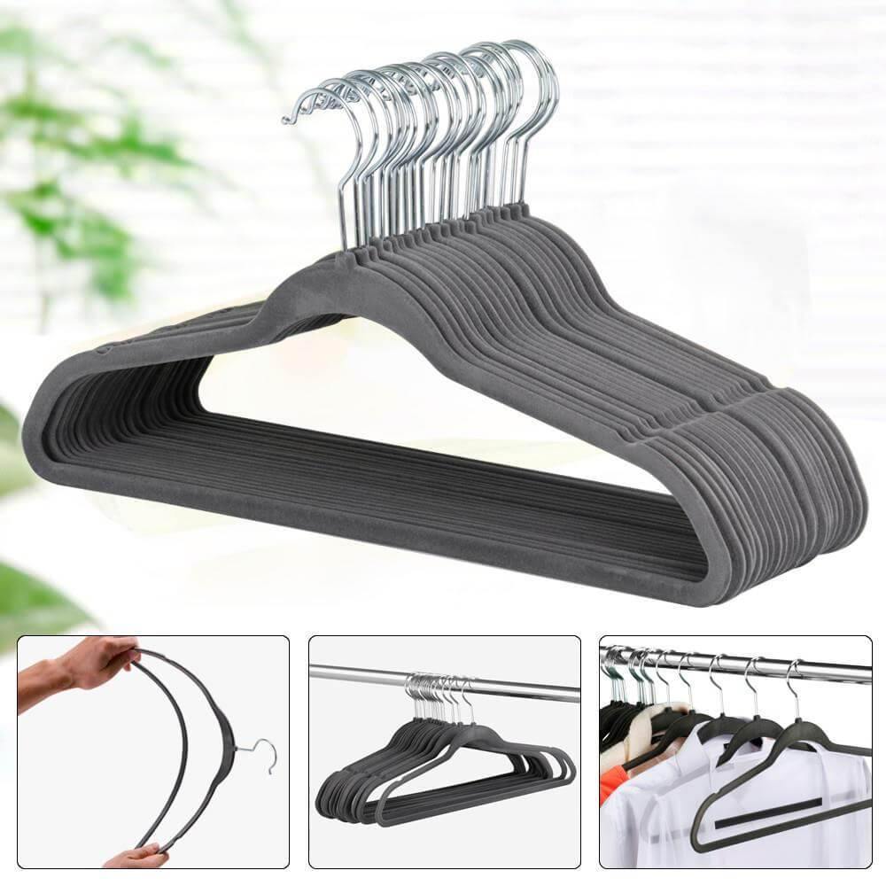 Yaheetech 50-Pack Velvet Non-Slip Hangers - Space Saving Closet Organizers for Shirts, Pants, Dresses & Coats - Premium Gray Clothes Hangers for Home & Retail Use