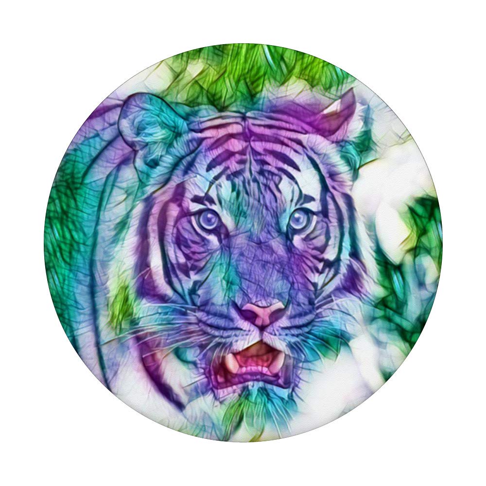 Blue Purple Smoke Siberian Tiger Art PopSockets PopGrip - Swappable Phone & Tablet Grip for iPhone, Samsung, iPad | Stylish Accessory for Work, Travel & Daily Use