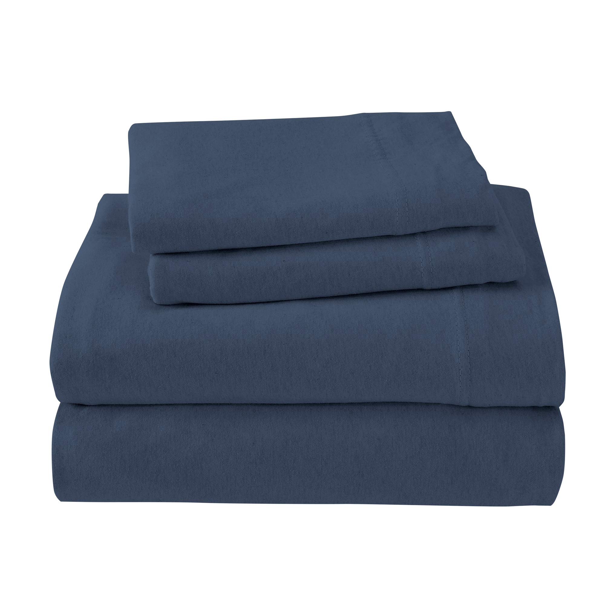 Brooklyn Flat Jersey Knit Sheet Set - Full Size, Soft Breathable Denim Blue Bed Sheets for Comfortable Sleep - Perfect for Bedroom, Guest Room & Dorm