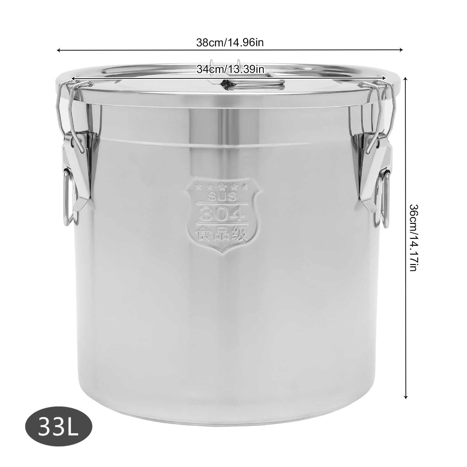 Premium 304 Stainless Steel Airtight Food Storage Canister - 33L Large Capacity Kitchen Container for Rice, Cereal, Grains & Dry Goods | Durable Metal Pantry Organizer with Secure Lid & Ergonomic Handles | Ideal for Home, Restaurant & Bulk Food Storage (Silver)