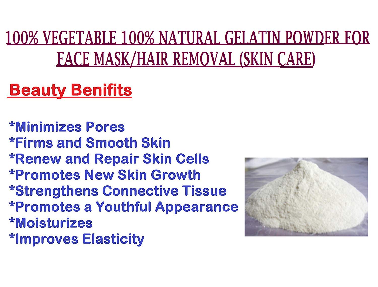 100% Natural Vegetable Gelatin Powder for Face Mask & Hair Removal - 25g | Skin Care, DIY Beauty, Vegan Collagen Boost