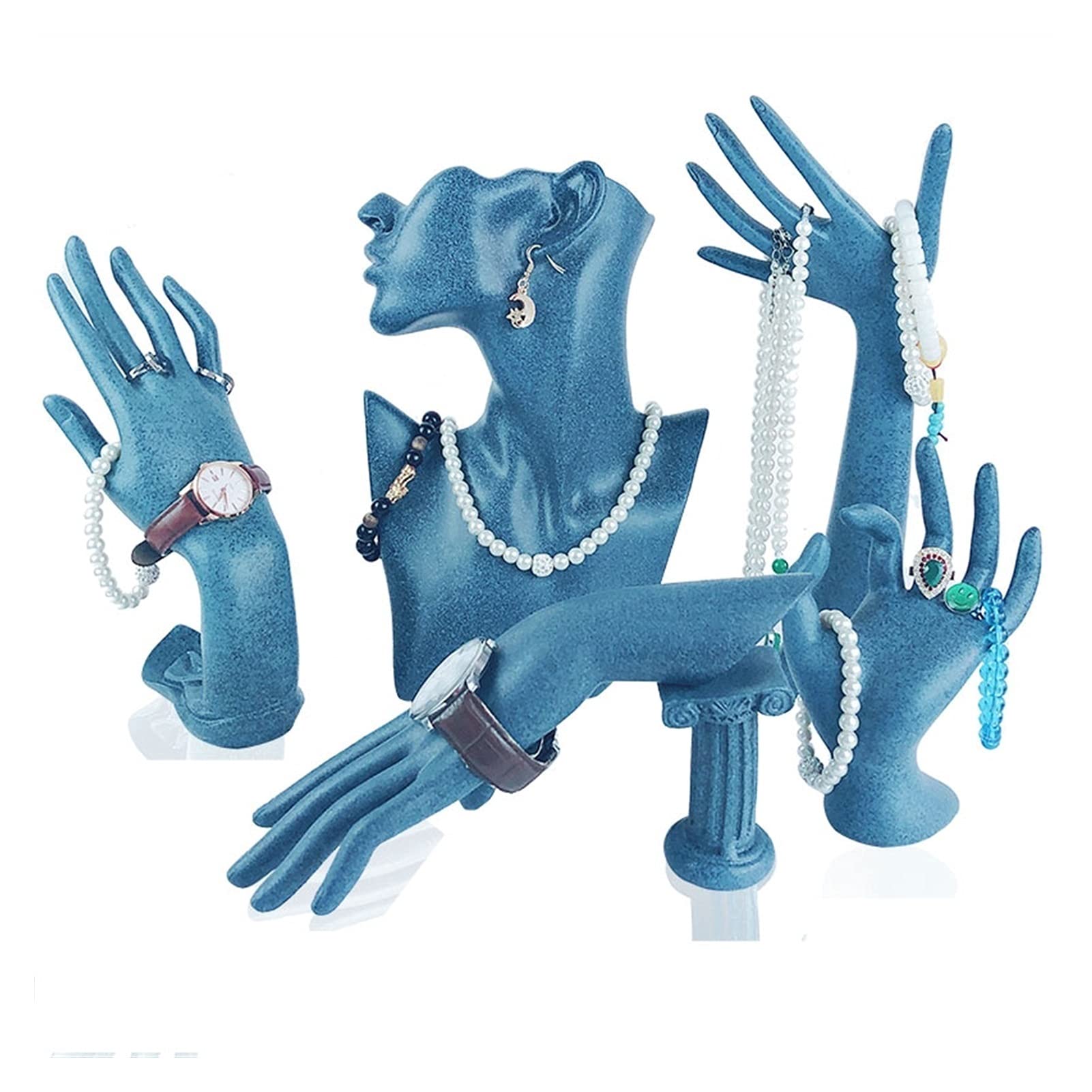 Blue Resin Jewelry Holder - Hand Model Display Stand for Rings & Necklaces - Perfect for Boutique, Wedding & Jewelry Store Displays