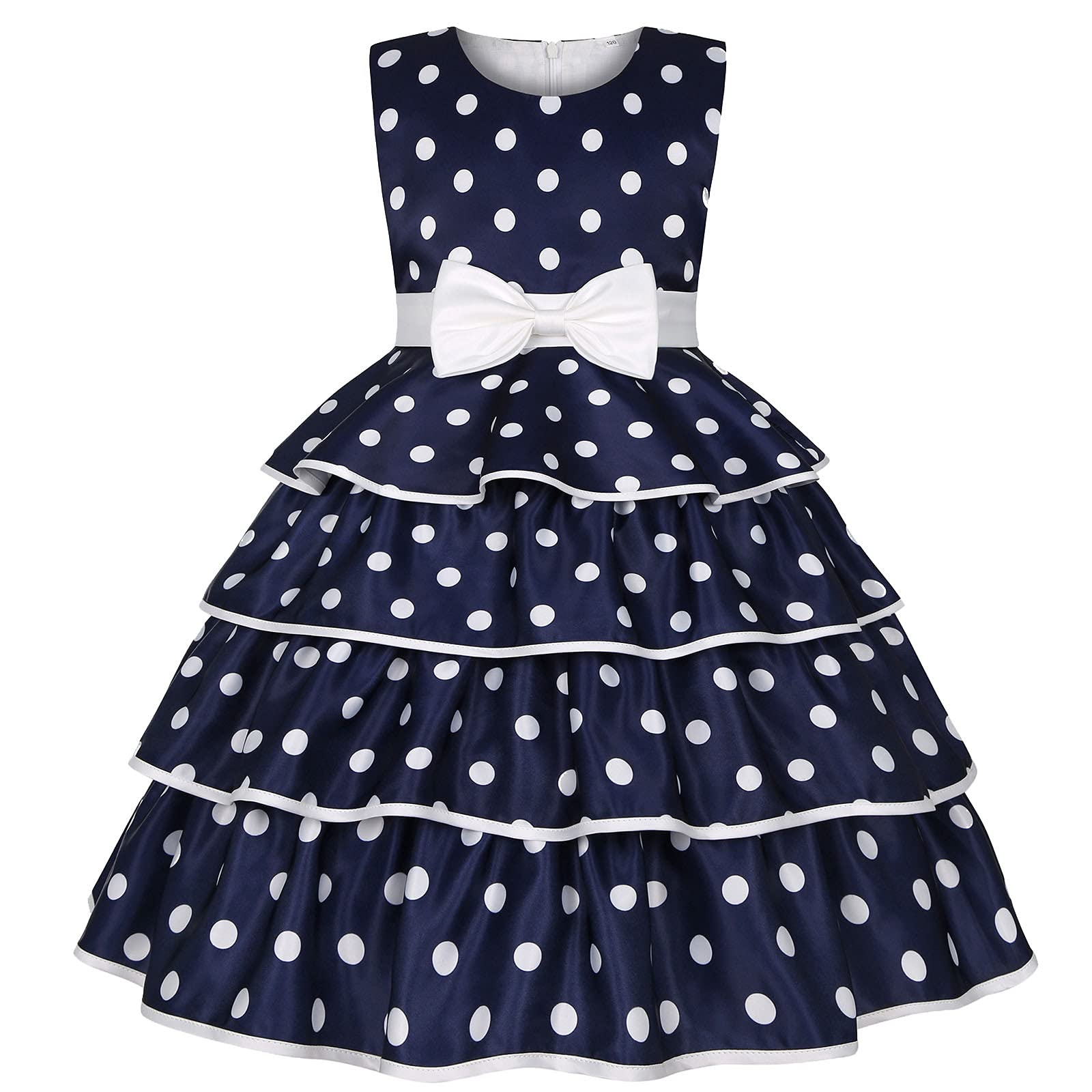 Dot Print Kids Princess Pageant Dress - Birthday Party Gown with Ruffles & Bowknot for Weddings & Special Occasions | Perfect for Pageants, Birthday Celebrations & Formal Events
