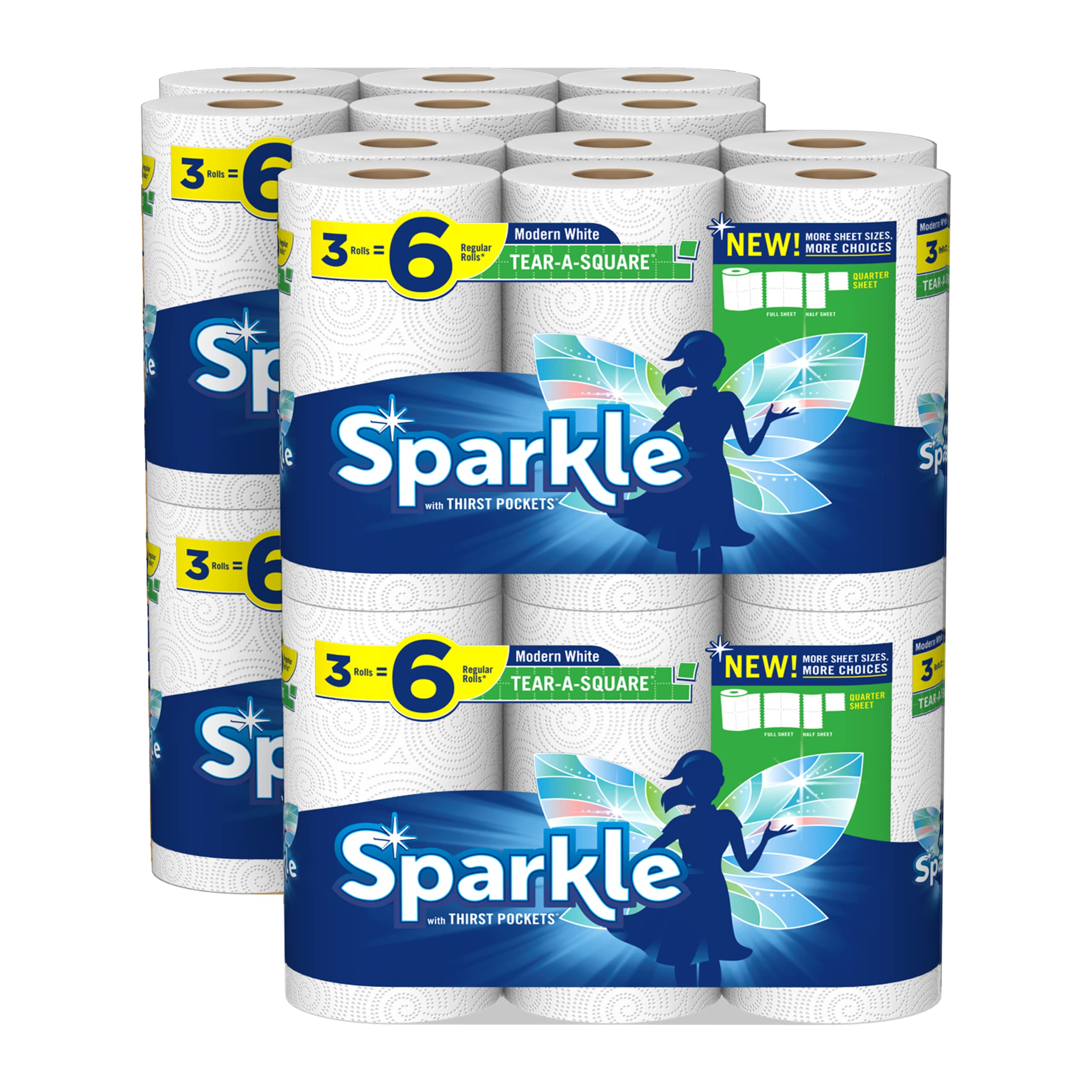 Sparkle® Tear-A-Square® Paper Towels - 24 Double Rolls (48 Regular Rolls) | Ultra Absorbent, Strong & Soft | Perfect for Kitchen Cleaning, Spills & Household Use