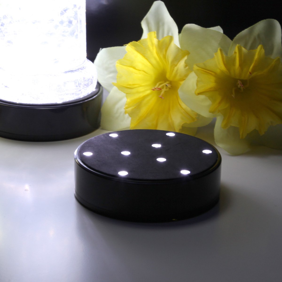 Kitosun 4-inch Round LED Uplight Lamp with 9 Super Bright LEDs - Battery Operated Vase Lighting for Centerpiece Decor (Black) | Perfect for Wedding, Party, and Home Decoration