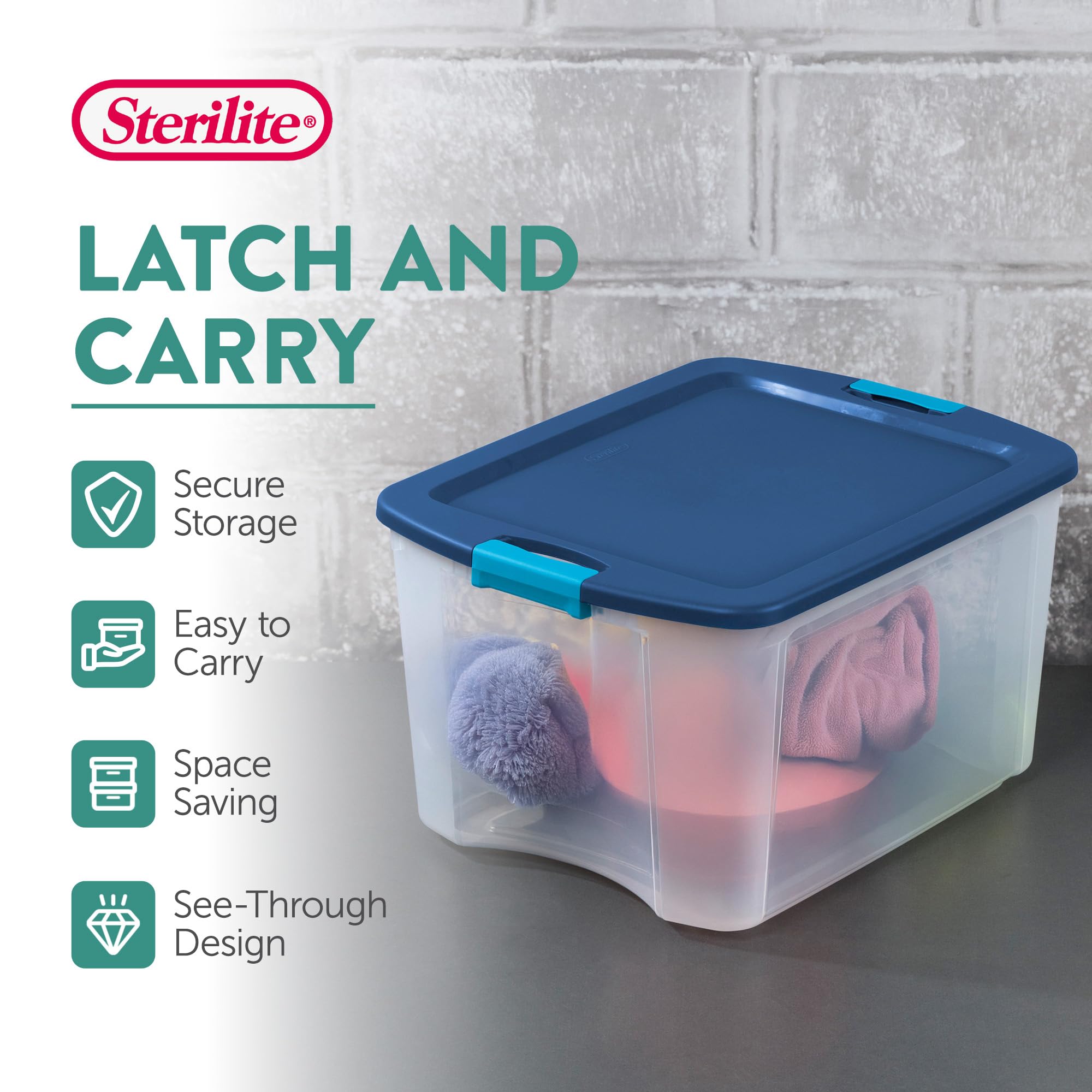 Sterilite 12-Pack 18 Gallon Clear Plastic Storage Bins with Latching Lids & Full-Grip Handles - Durable Stackable Organizer Boxes for Home, Office, Garage & Toy Storage - Perfect for Seasonal Clothes, Holiday Decorations & Kids Toys Organization