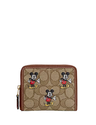 Coach Disney X Coach Small Zip Around Wallet - Signature Jacquard with Mickey Mouse Print - Perfect for Disney Fans, Everyday Use & Gift Giving