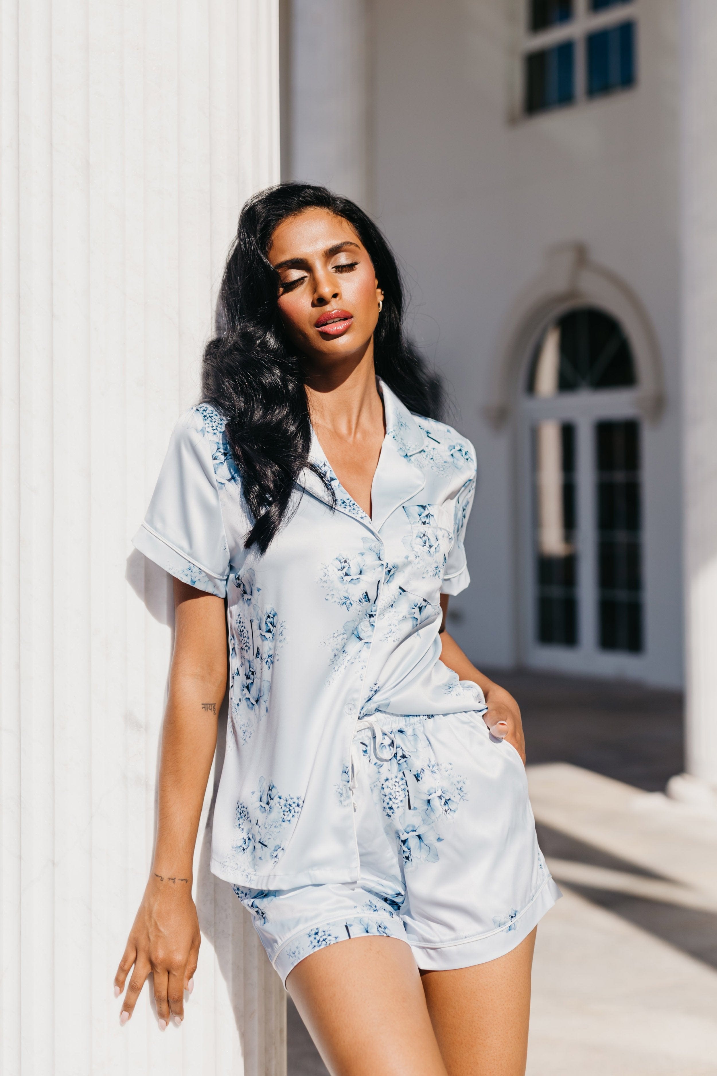 Mileva Blue Floral Printed Pajama Set for Women - Soft & Comfortable Sleepwear - Perfect for Lounging, Travel & Gift Giving