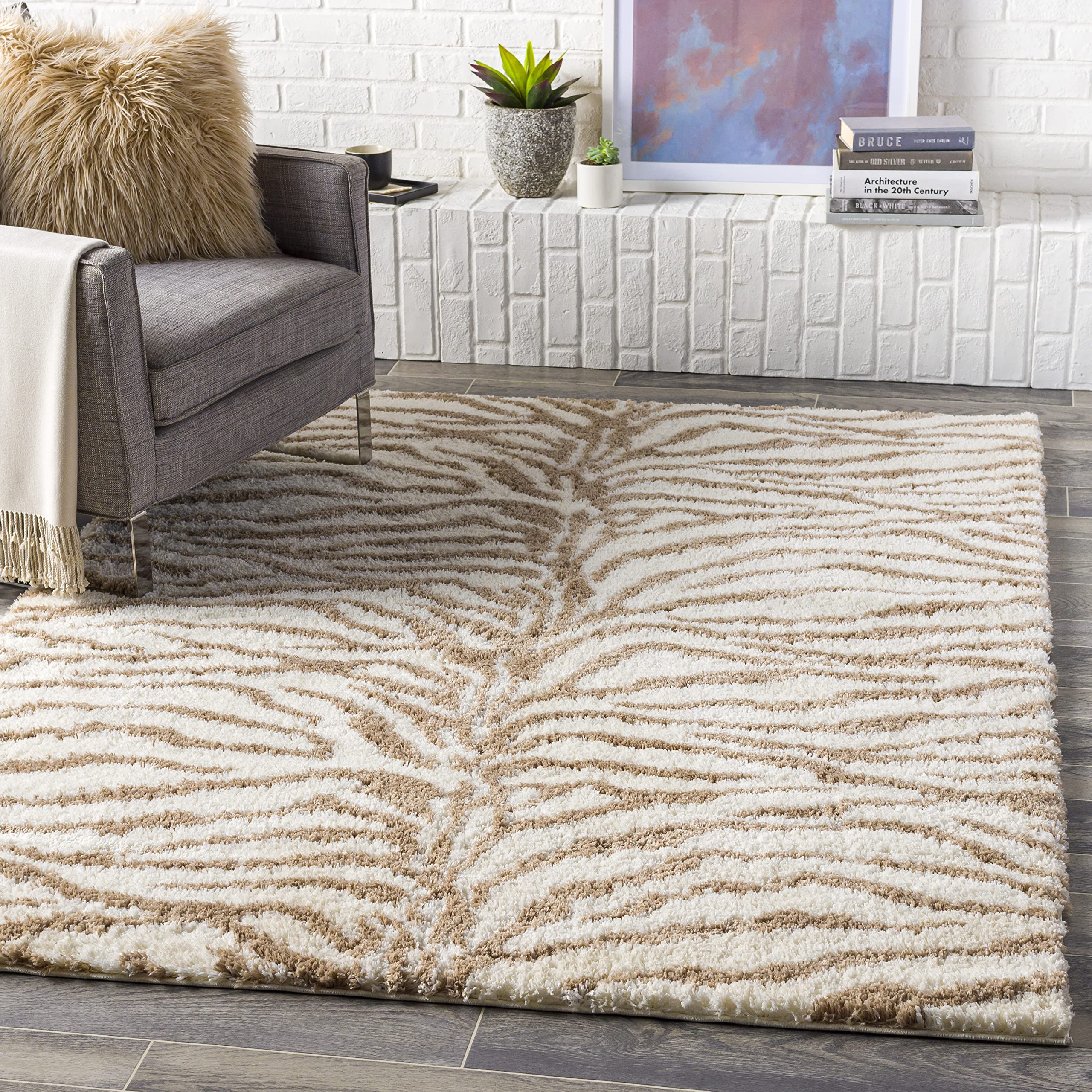 Mark&Day 5x7 Kapel Shag Area Rug - Soft Camel Brown & White Plush Carpet for Living Room, Bedroom, Kitchen - Perfect for Cozy Home Decor (5'3
