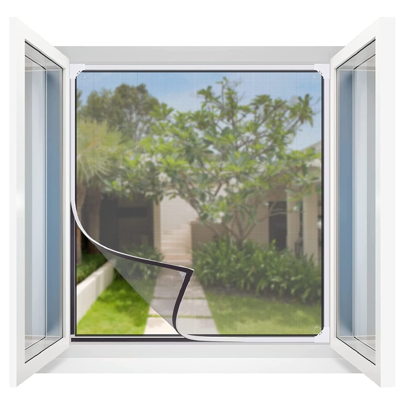 Adjustable DIY Magnetic Window Screen - Black Frame, Fire-Retardant Mesh - Fits Any Window Size (200x200cm, White Frame/Grey Net) - Perfect for Home, Apartment, RV, and Office Ventilation