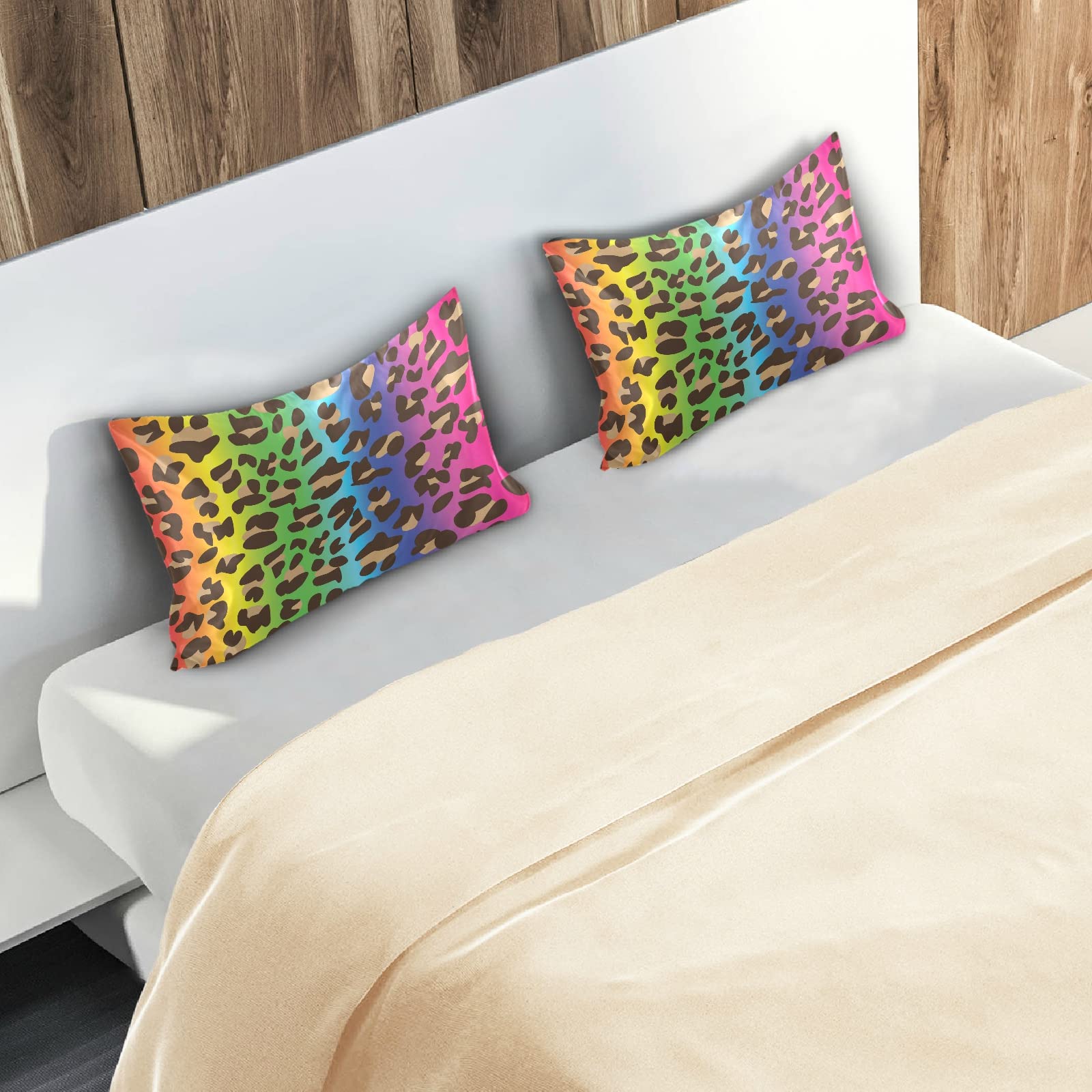 ALAZA Satin Pillowcase for Hair and Skin Care - Retro Rainbow Leopard Print Soft Pillow Cover - Standard Size 26x20 Inches - Perfect for Bedroom Decor & Gift Giving