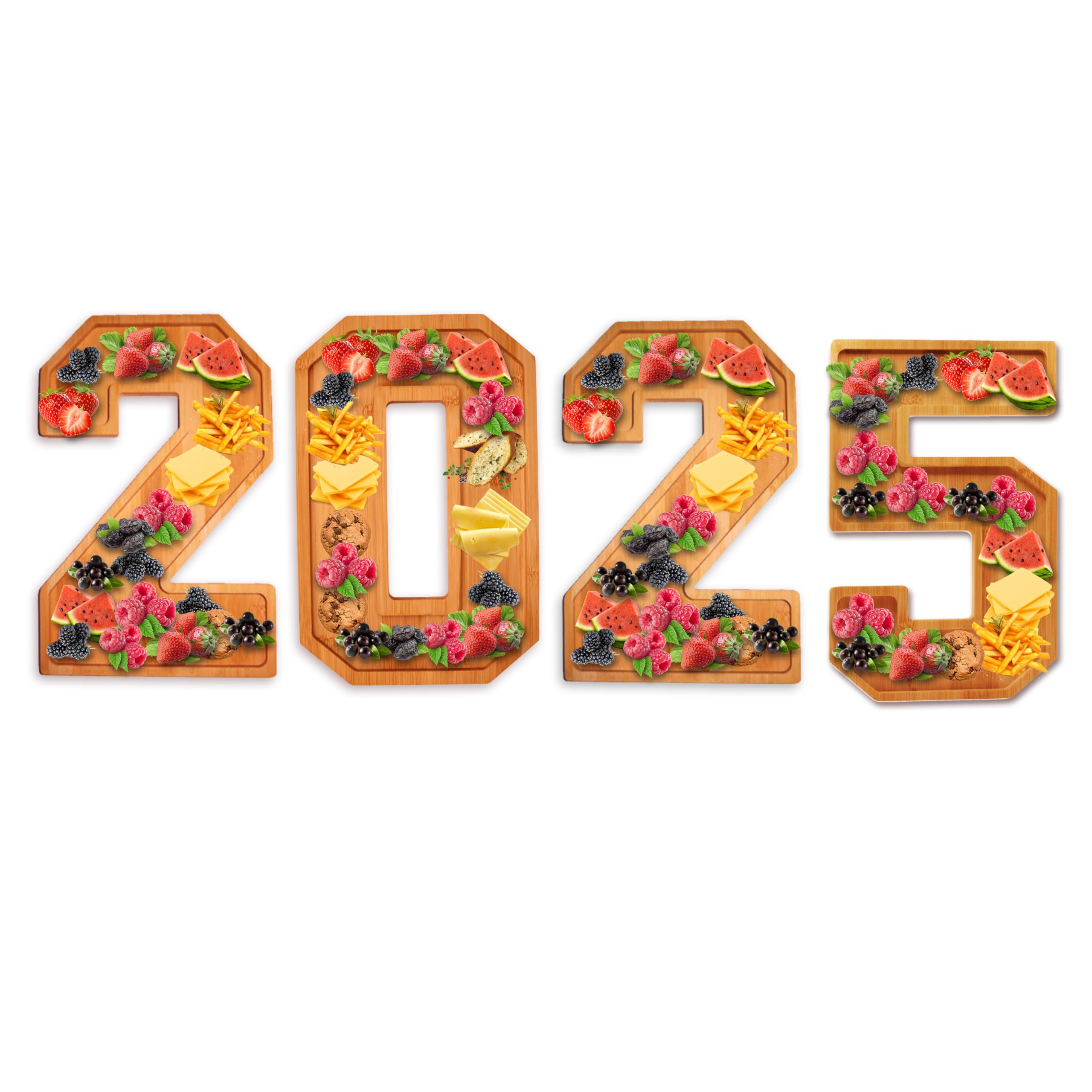 2025 Charcuterie Board with Numbers - Bamboo Cheese Tray for New Year's Party Decorations | Fillable Food Serving Platter for NYE Celebrations, Charcuterie Box & Appetizer Display