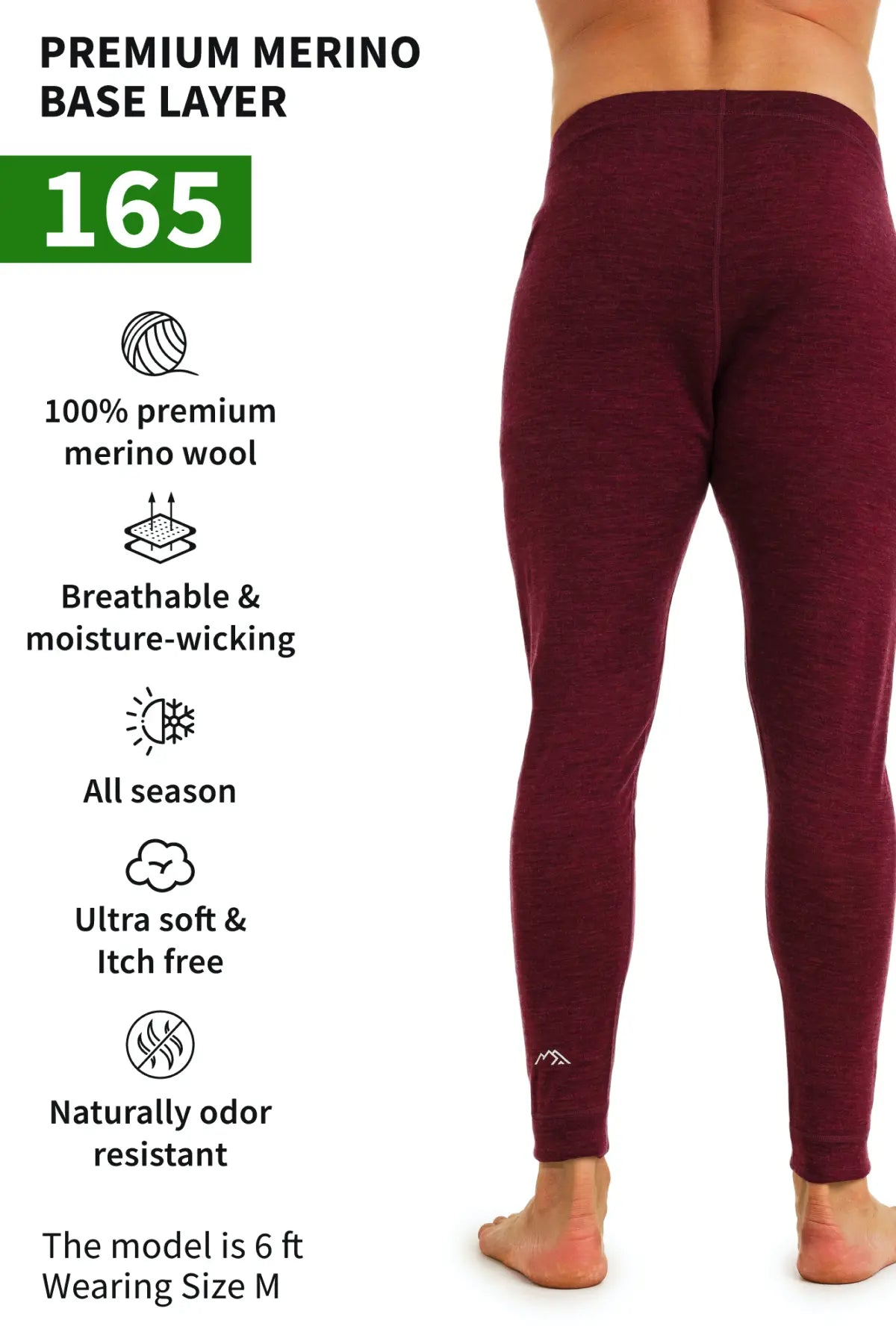 Men's Merino Wool Pants - 165 Burgundy Red for Hiking, Travel & Outdoor Activities | Comfortable & Breathable Winter Trousers