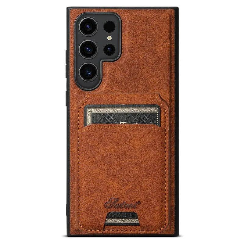 Samsung Galaxy S24 Vegan Leather Magnetic Card Holder - Slim Wallet for Credit Cards & ID - Perfect for Travel, Work, and Everyday Use