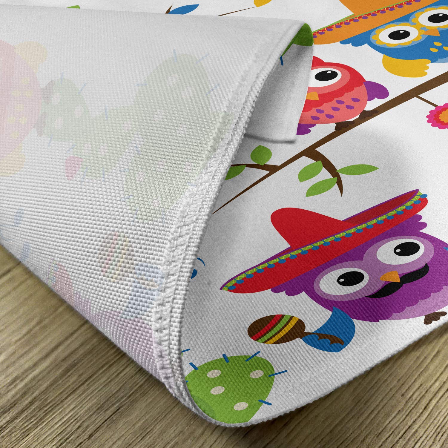 Lunarable Owls Place Mats Set of 4 - Cowboy Cowgirl Animal Print with Hats, Guitars & Cactus Design - Washable Fabric Dining Table Mats for Cinco de Mayo & Western Theme Decor - Standard Size (Red/Orange) - Perfect for Mexican Fiesta Parties, Western Dinners & Kitchen Table Settings
