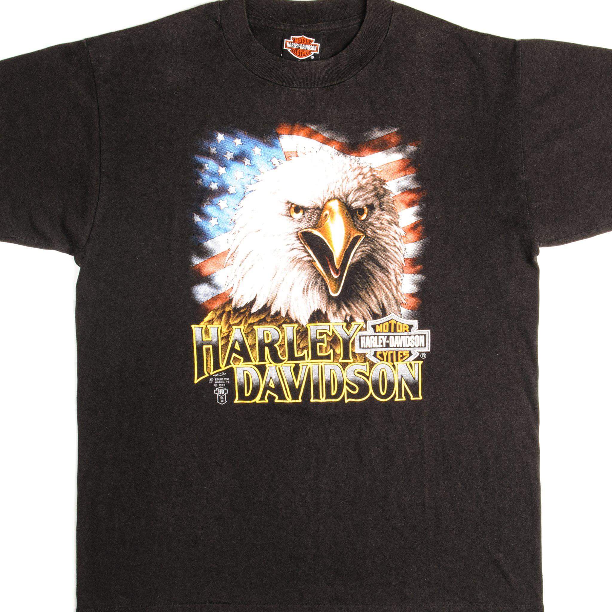 Vintage 3D Emblem Harley Davidson T-Shirt 1988 - Medium Size, Made in USA - Perfect for Motorcycle Riders & Retro Fashion Enthusiasts