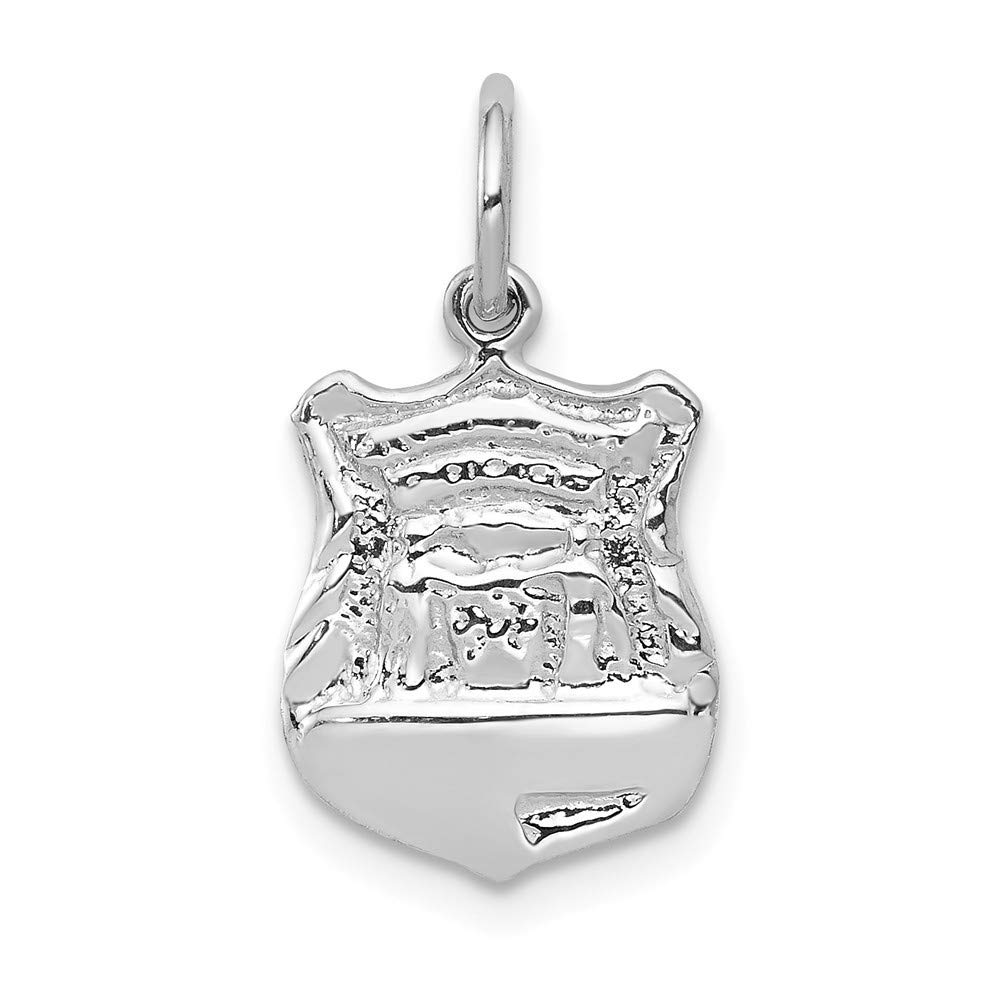 14K White Gold Solid Engravable Police Badge Charm Pendant Necklace - 15x10mm Polished Jewelry Gift for Women, Wives, Officers - Perfect for Law Enforcement Appreciation, Graduation Gifts & Everyday Wear