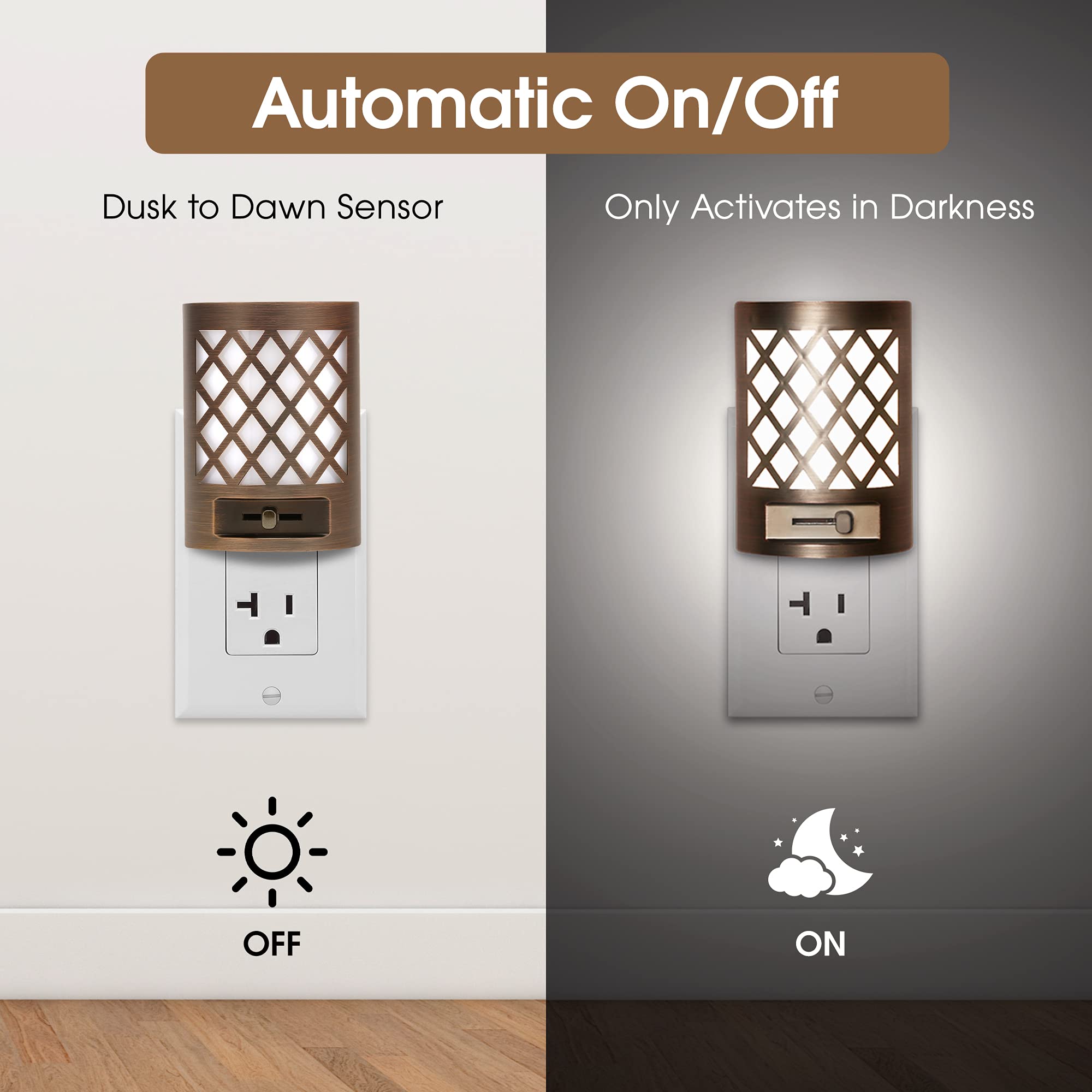 Vintage LED Night Light with Dusk Sensor - 4 Pack for Bedroom & Bathroom