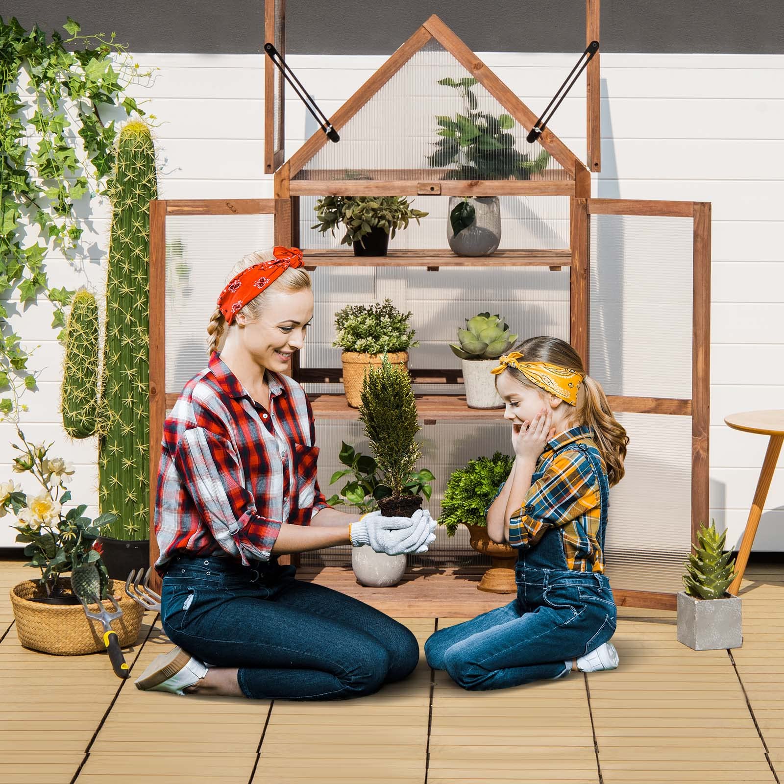 Giantex 3-Tier Portable Wooden Mini Greenhouse with Transparent Flip-Top Roof - Indoor Outdoor Garden Cold Frame, Raised Flower Planter for Patio, Balcony & Backyard - Perfect for Seed Starting, Plant Protection & Year-Round Gardening