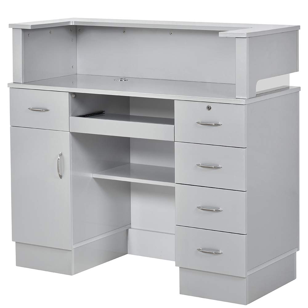 Langara Silver Grey LED Lighted Reception Desk - Modern Office Counter for Lobby, Waiting Area & Front Desk (Professional Reception Lighting Solution)