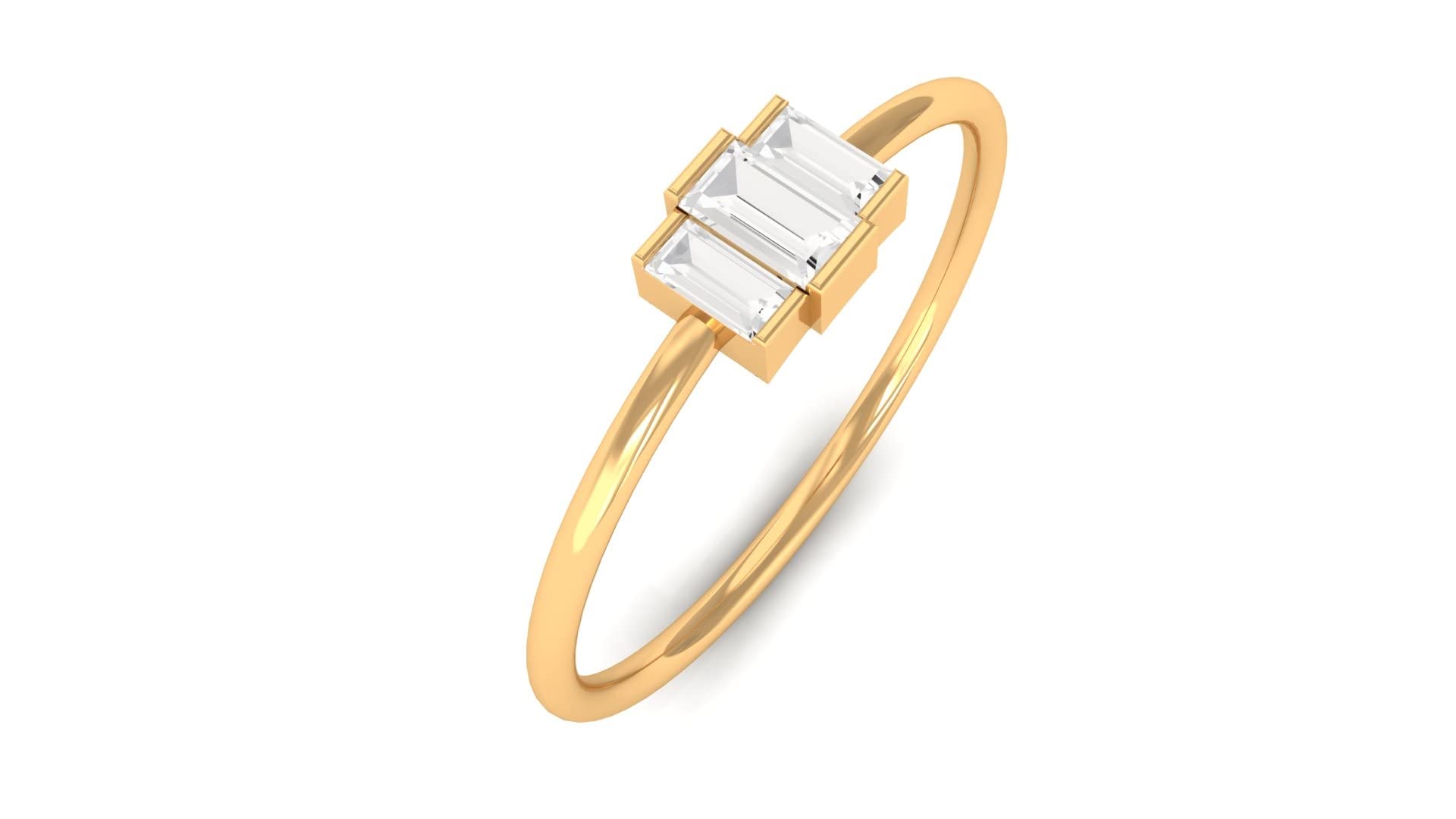 14K Solid Gold White Sapphire Promise Ring - Baguette Three Stone Ring for Women, Dainty Past Present Future Engagement Ring, Perfect for Anniversaries & Proposals