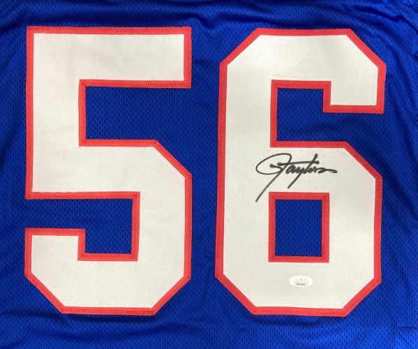 Authentic Lawrence Taylor New York Giants Signed Blue Football Jersey with JSA Hologram - Perfect for NFL Memorabilia Collectors and Sports Fans Display