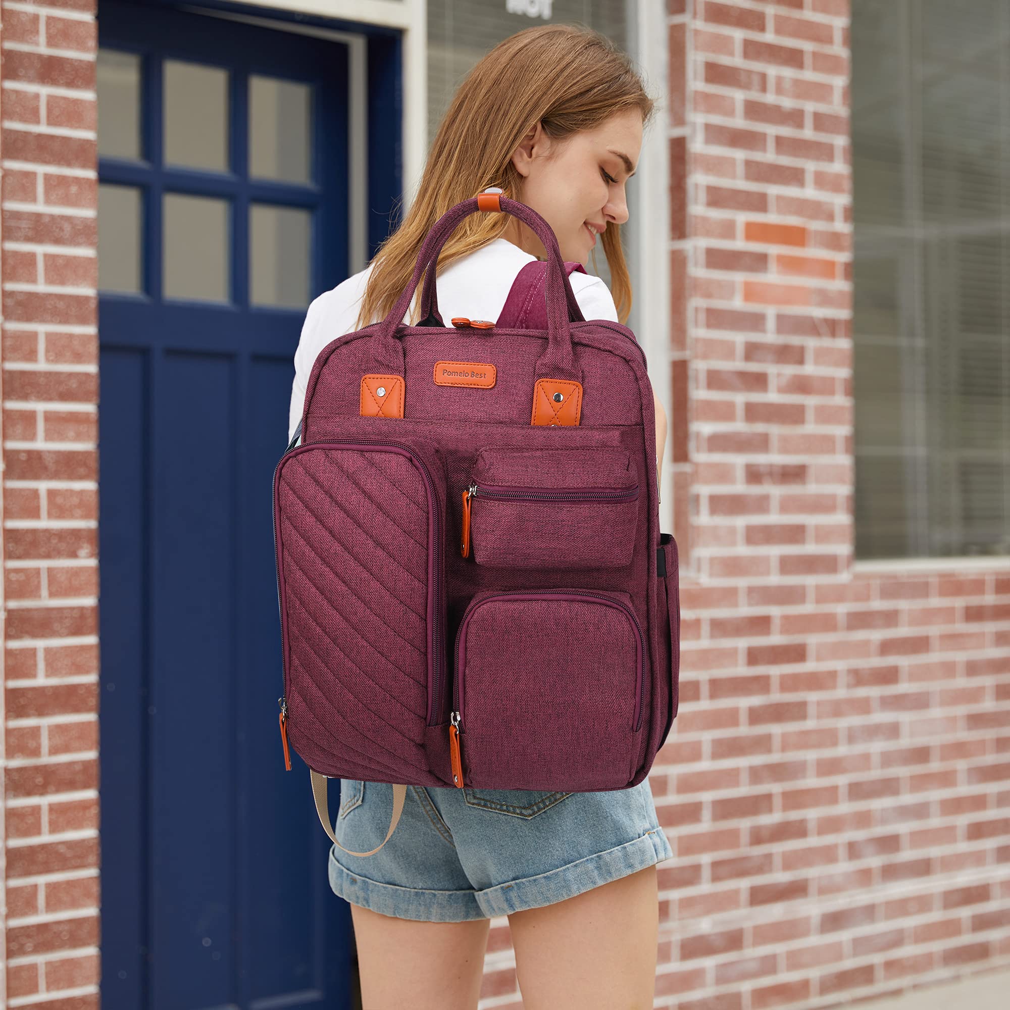 Large Waterproof Diaper Backpack with Built-in Changing Pad & Stroller Straps - Multi-Pocket Baby Bag for Travel & Daily Use (Wine Red) | Perfect for Moms, Dads & Caregivers on the Go
