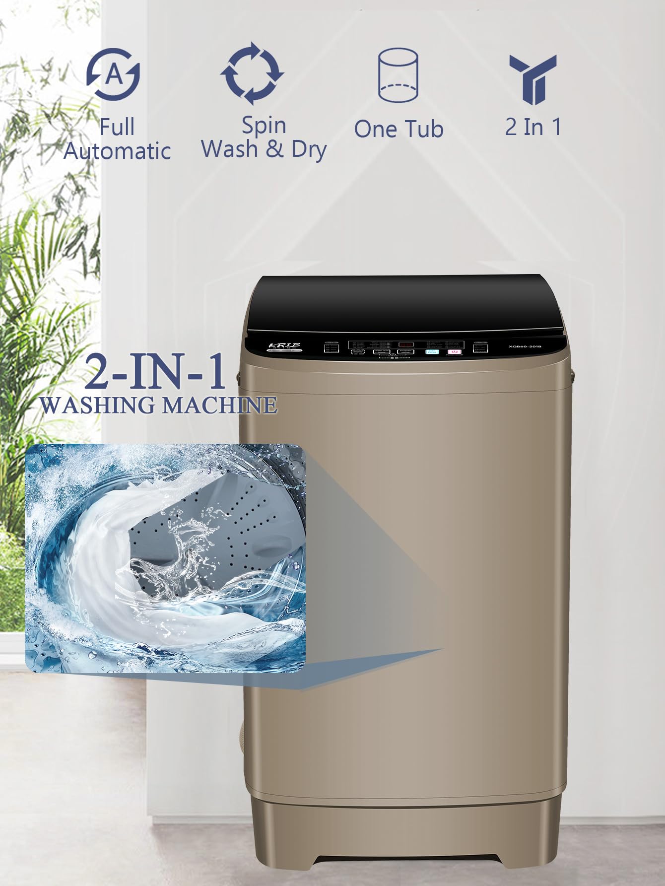 Full-Automatic Compact Washing Machine with Drain Pump - 17.7 lbs Capacity, 10 Wash Programs & 8 Water Levels - Perfect for Apartments, Dorms, RVs, Camping & Small Spaces - Gold Color
