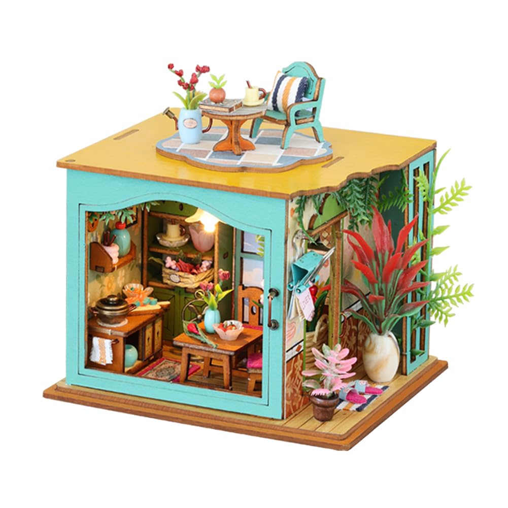 DIY Miniature Dollhouse Kit - Wooden Doll House with LED Lights, Creative Room Building Set for Adults & Kids - Perfect Birthday Gift, Home Decor & Relaxation (Kitchen Theme)