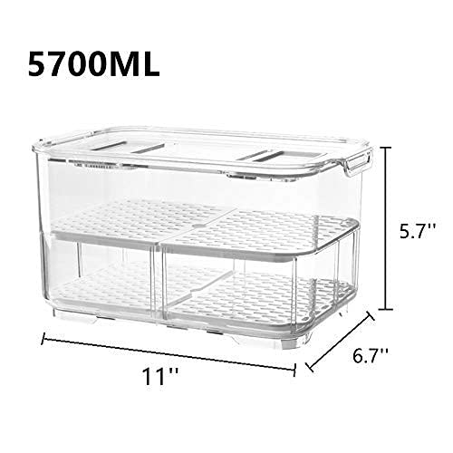 Slideep 11'' Large Food Storage Containers with Lids - 2-Tier Stackable Refrigerator Organizer, Removable Drain Tray Drawers for Fresh Produce - Perfect for Kitchen Organization & Fridge Storage (Vegetables, Fruits, Meal Prep)