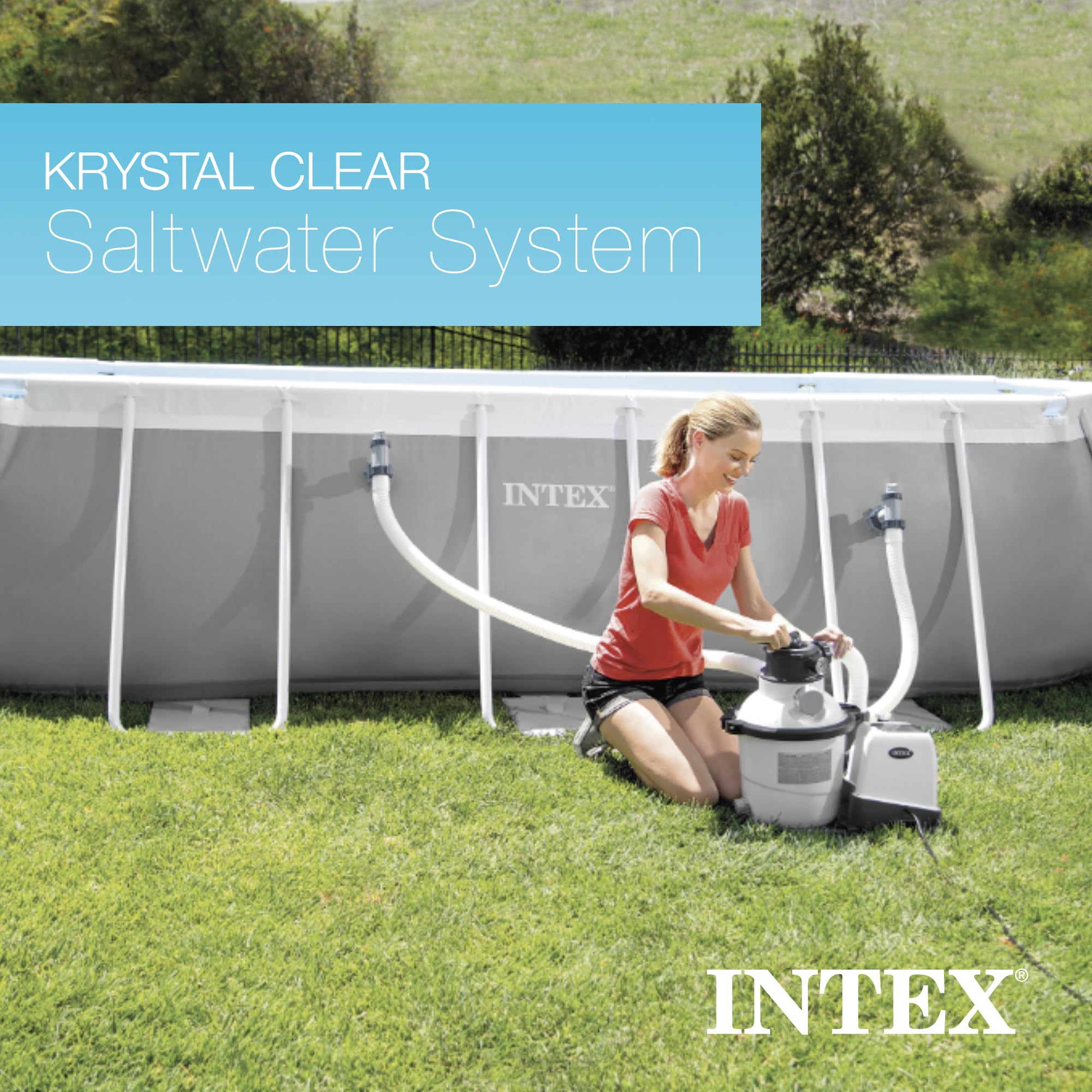 Intex Krystal Clear Sand Filter Pump & Saltwater System for Above-Ground Pools up to 15,000 Gallons - Automatic Algae Control, Pool Cleaning & Maintenance | Perfect for Backyard Swimming Pools, Summer Water Fun & Family Gatherings