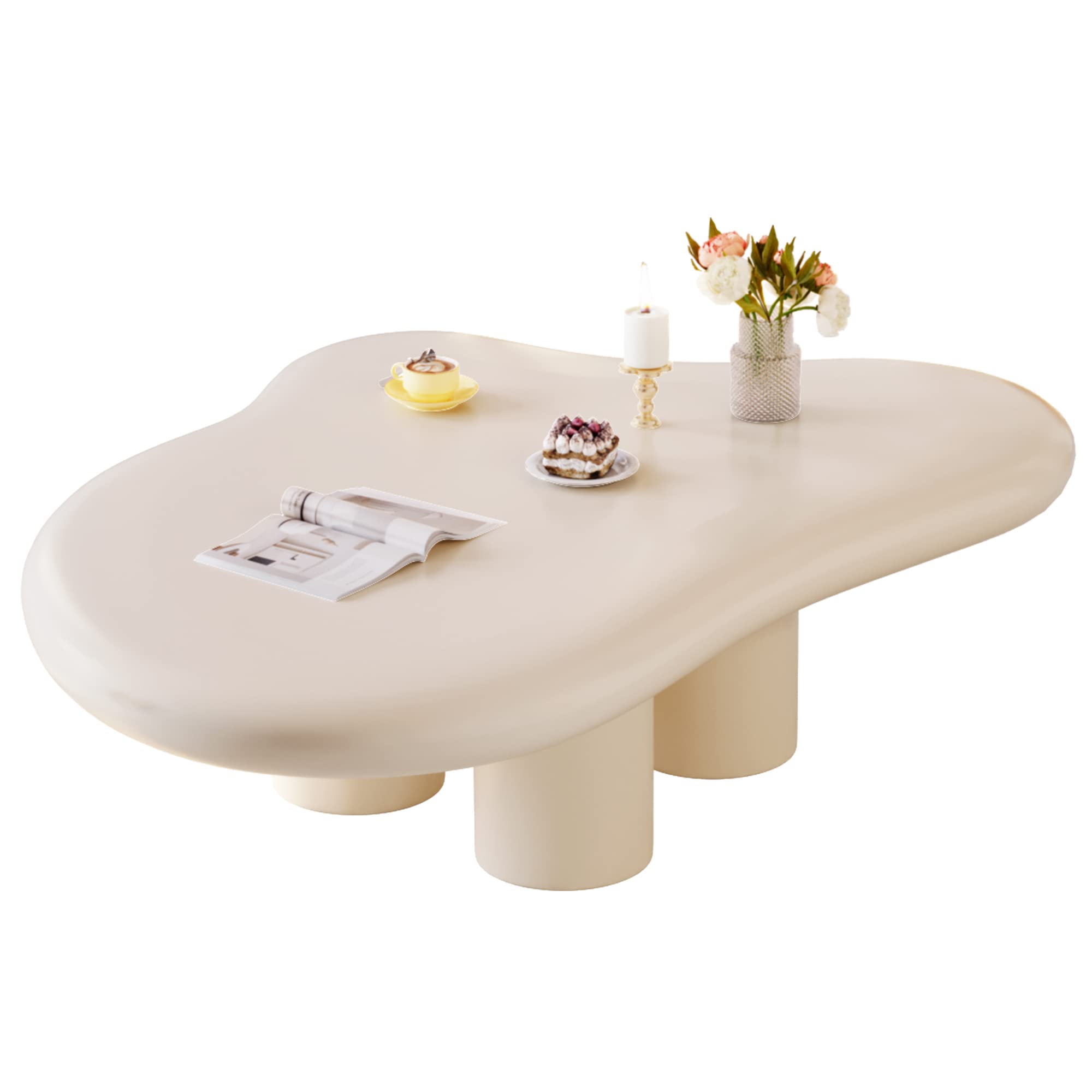 Modern White Cloud Coffee Table - Irregular Free Shape with 4 Legs, 41.02