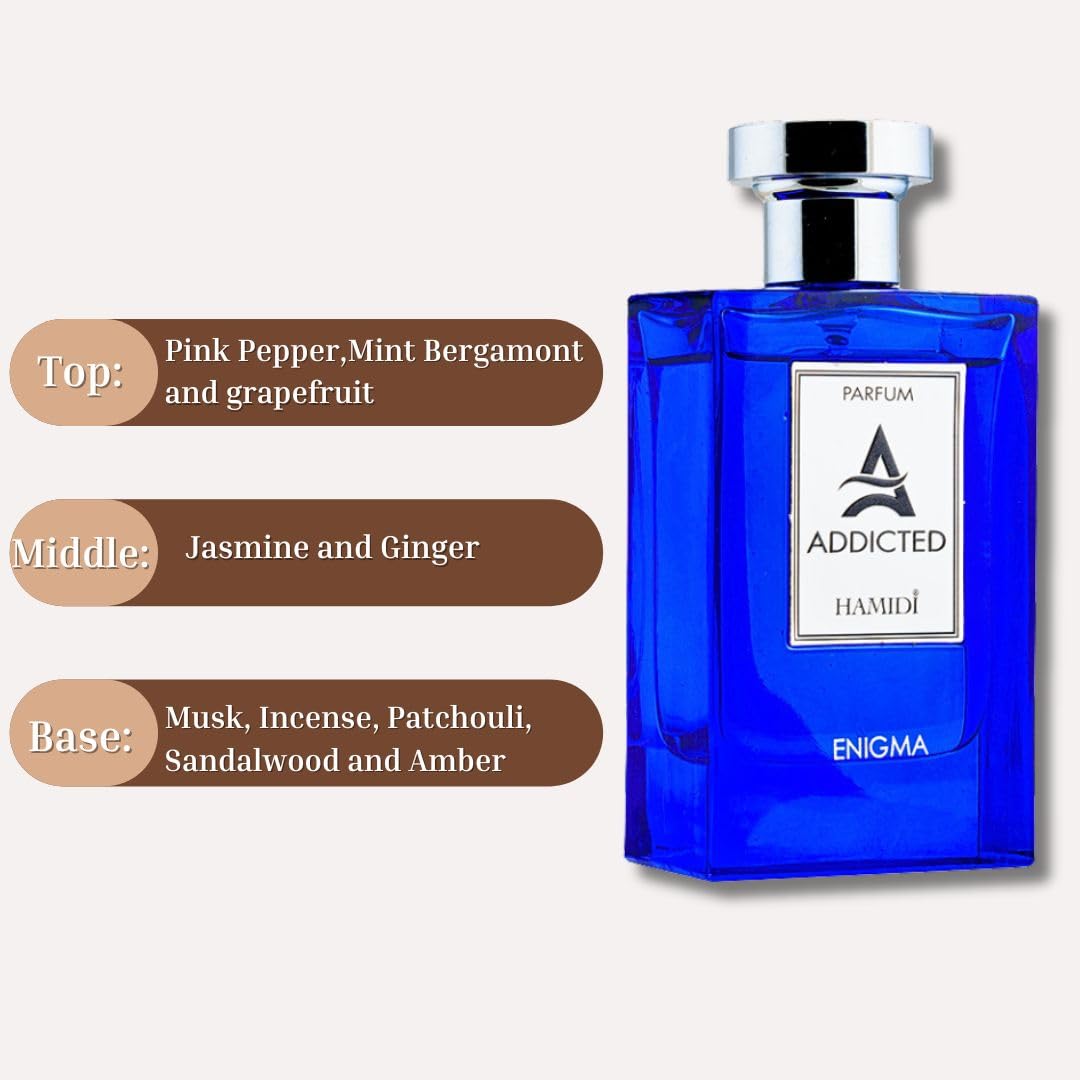 Hamidi ADDICTED ENIGMA Unisex Eau de Parfum - 120ml (4oz) Long Lasting Perfume for Women & Men | Fresh, Alluring Fragrance | Perfect for Date Night, Office & Special Occasions